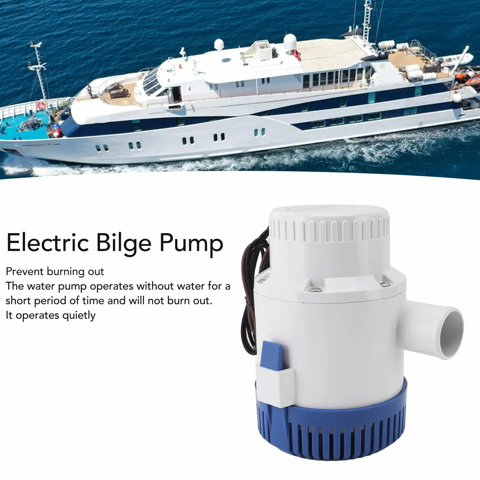 Bomba de achique marina eléctrica de 3700 GPH, 12 V, bajo ruido y protección contra sobrecalentamiento, carcasa de ABS resistente, ideal para embarcaciones y vehículos recreativos
