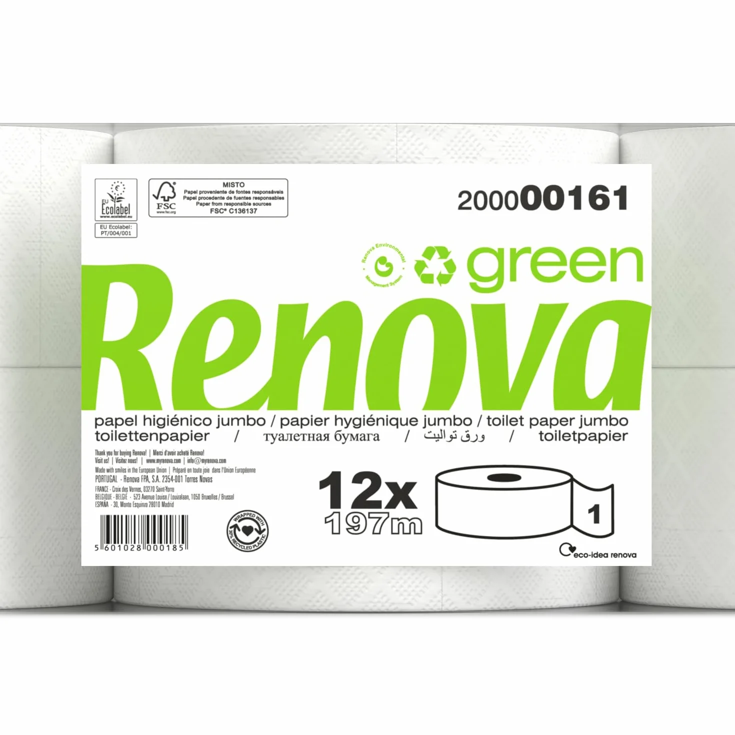 RENOVA Papel Higiénico Jumbo Renovagreen 12 Rollos Blancos