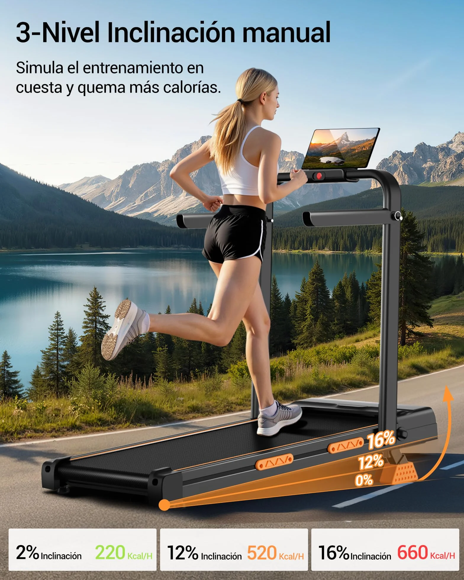 LONTEK 3.0HP Cinta de Andar Plegable 16%, 10KM/H Walking Pad 159 KG | Caminadora Para Casa, LED y Mando, 6 in 1 Cinta de Correr Inclinada con Asas， Ultrasilenciosa, Ideal Para Oficina