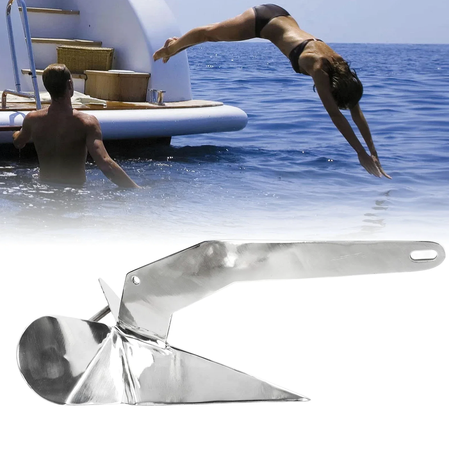 Ancla para Barco Torvex, Ancla de arado Estilo Delta de 4 kg, Ancla Marina Tipo ala Triangular para Amarre de Barcos en la Playa, sujeción de