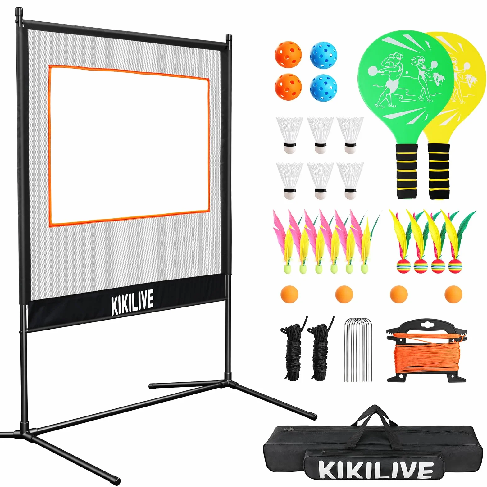 Set Deportivo Todo en Uno Juegos de Palas con Red para Bádminton/Tenis de Mesa/Volante/Pickleball Interior y Exterior