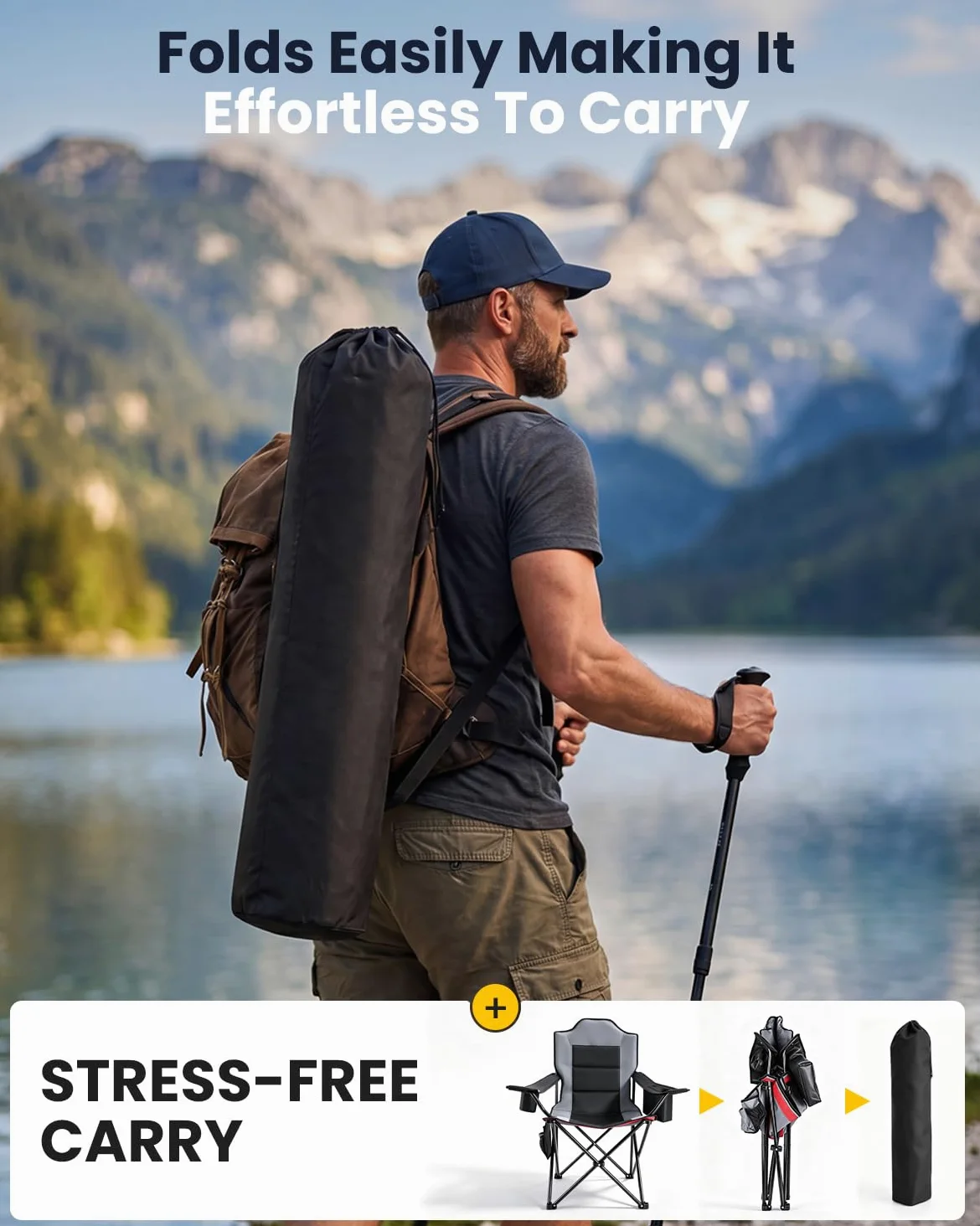 YEAUPE PRO Silla de Camping Plegable y Acolchada,Respaldo Alto,hasta 150 kg | Sillas de Pesca Extra Cómoda, con Bolsa Térmica, Portavasos y Bolsa de Transporte, para Camping, Playa, Festivales