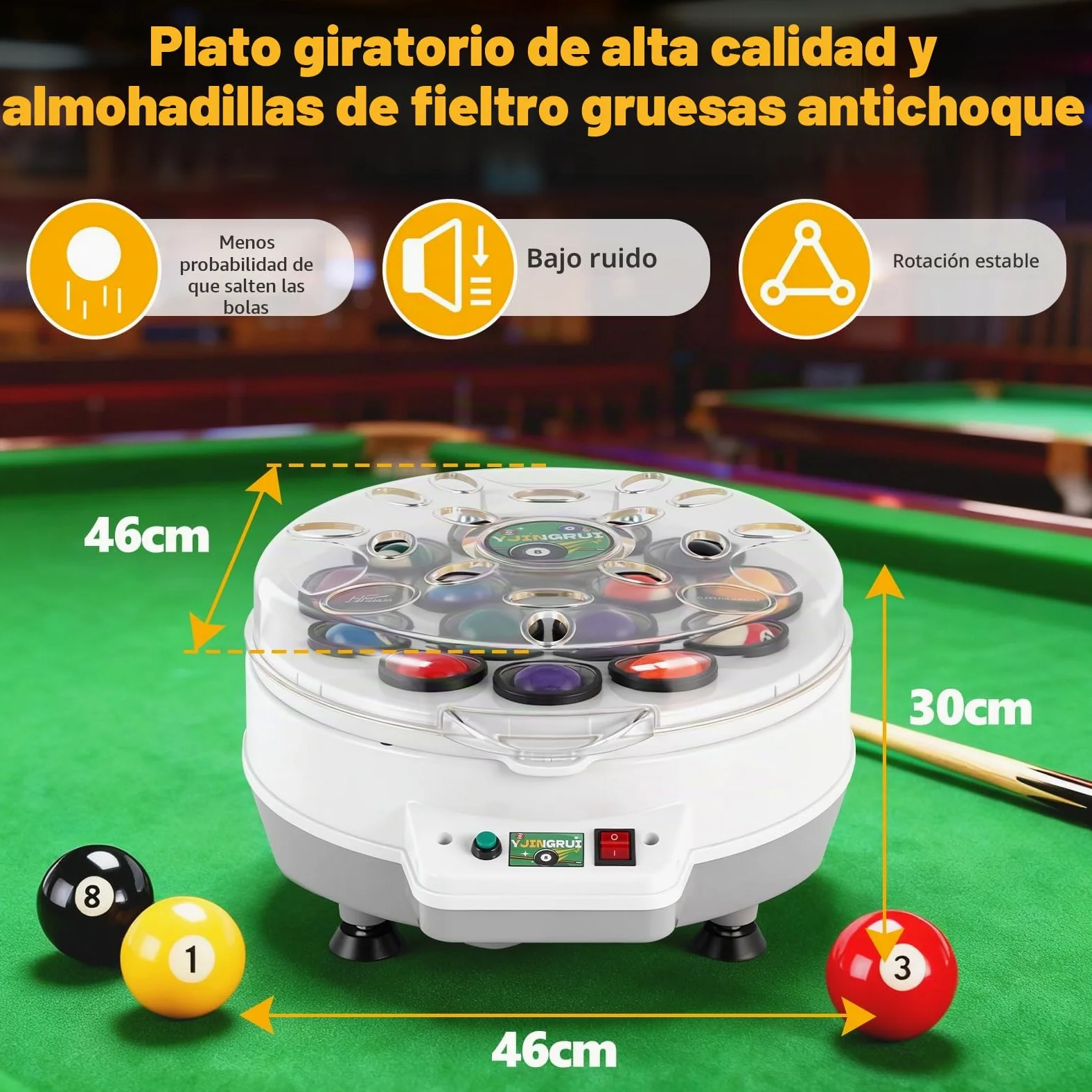 YJINGRUI Limpiador automático de bolas de billar, 16 bolas de piscina, pulidora, máquina de limpieza de bolas de billar, con llave y cepillo para bolas de billar de 57,2 mm