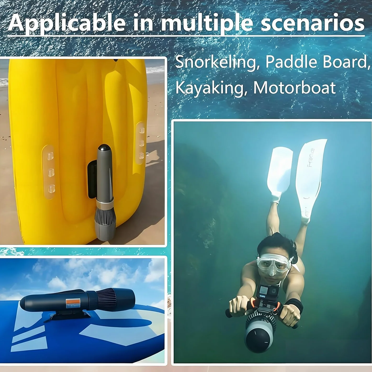 Scooter Subacuático Eléctrico, Scooter de Buceo 9 Velocidades | Autonomía 50 Min, Velocidad 7km/h, Profundidad 40m, Accesorios Paddle, Motor SUP para Buceo, Snorkel y Kayak