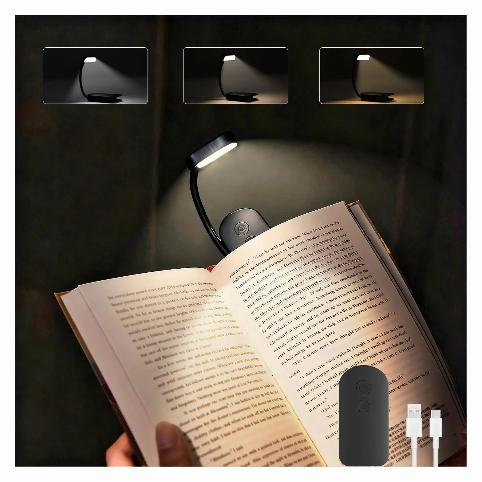 Lámpara de Lectura Recargable 9LED 3 Colores 3 Brillos 360° Flexible Ajustable