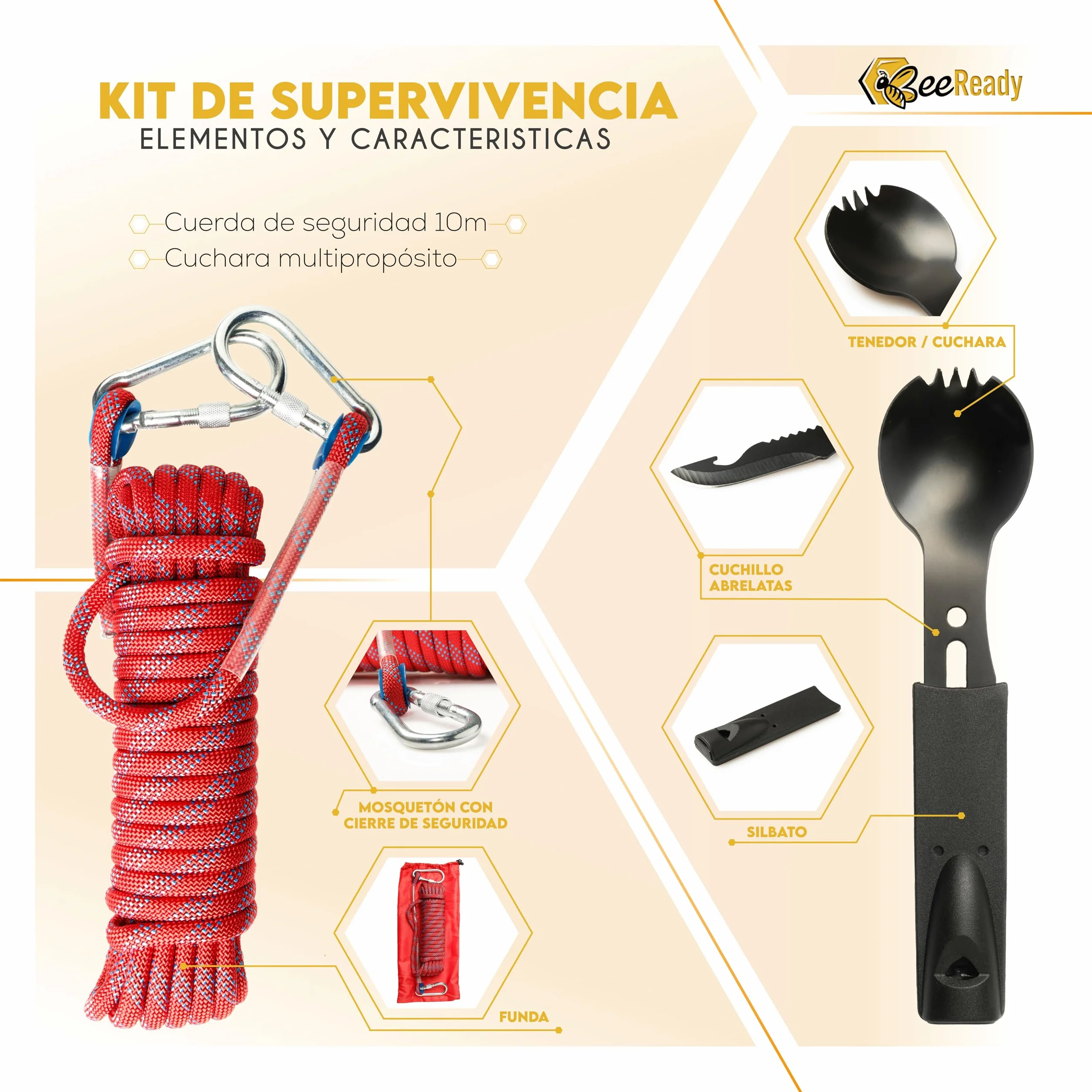 Kit Supervivencia Emergencia Completo – Mochila militar 45L, Linterna LED táctica, Botiquín de primeros auxilios, Cuchillo multiherramienta, Manta térmica– 25 piezas, 3 colores (Marrón)