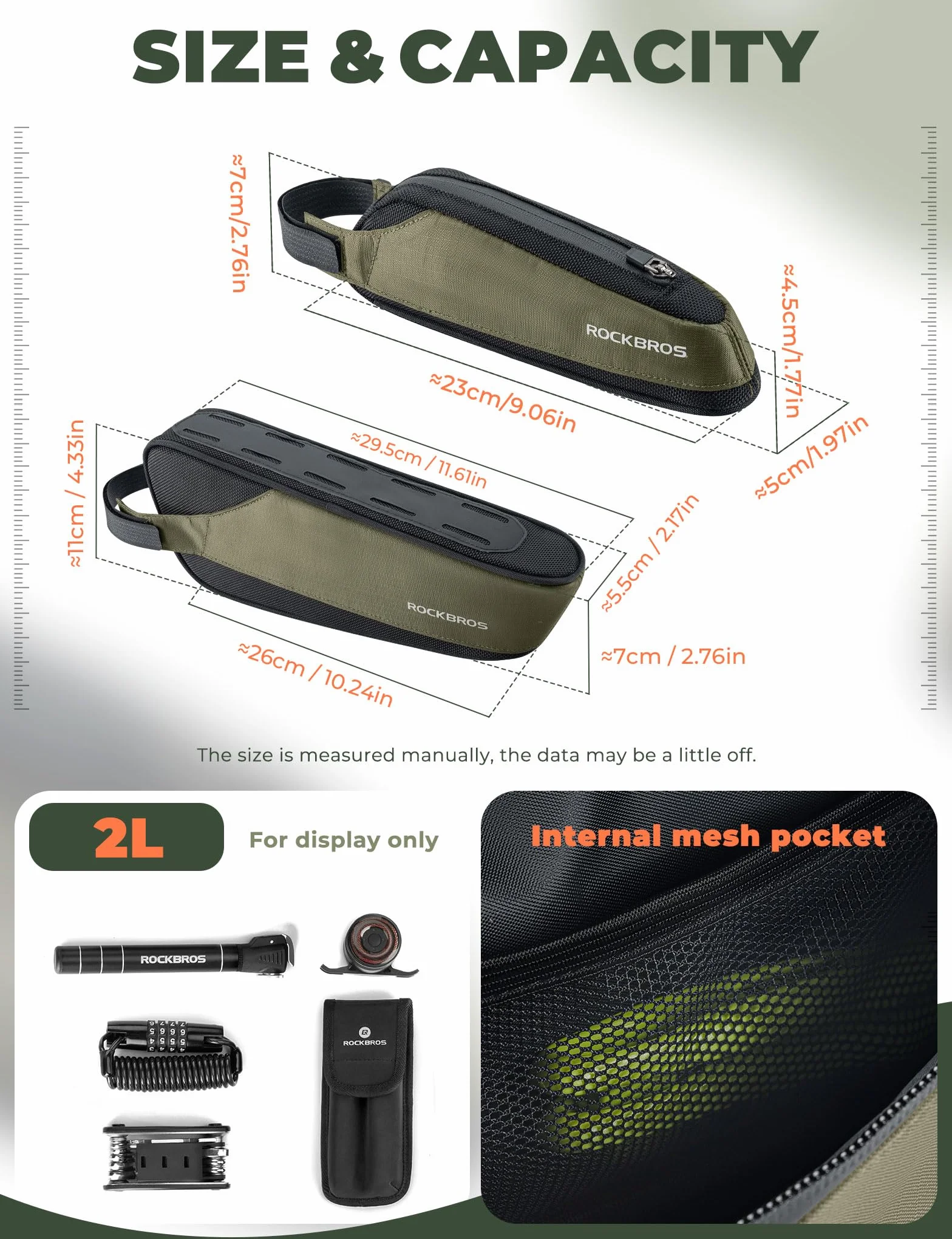 ROCKBROS Bolsa Cuadro de Bicicleta Carretera 2 en 1 Reflectante - Accesorio para Tubo Superior de Ciclismo MTB y Gravel