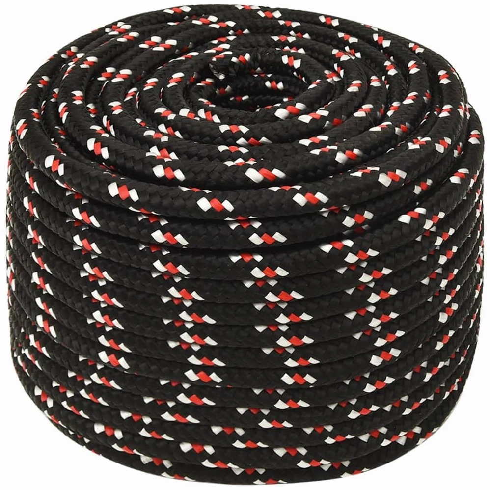 Cuerda de polipropileno negra de 12 mm 100 m para velero, barco, yate, para atar, resistente a la intemperie, resistente a la rotura