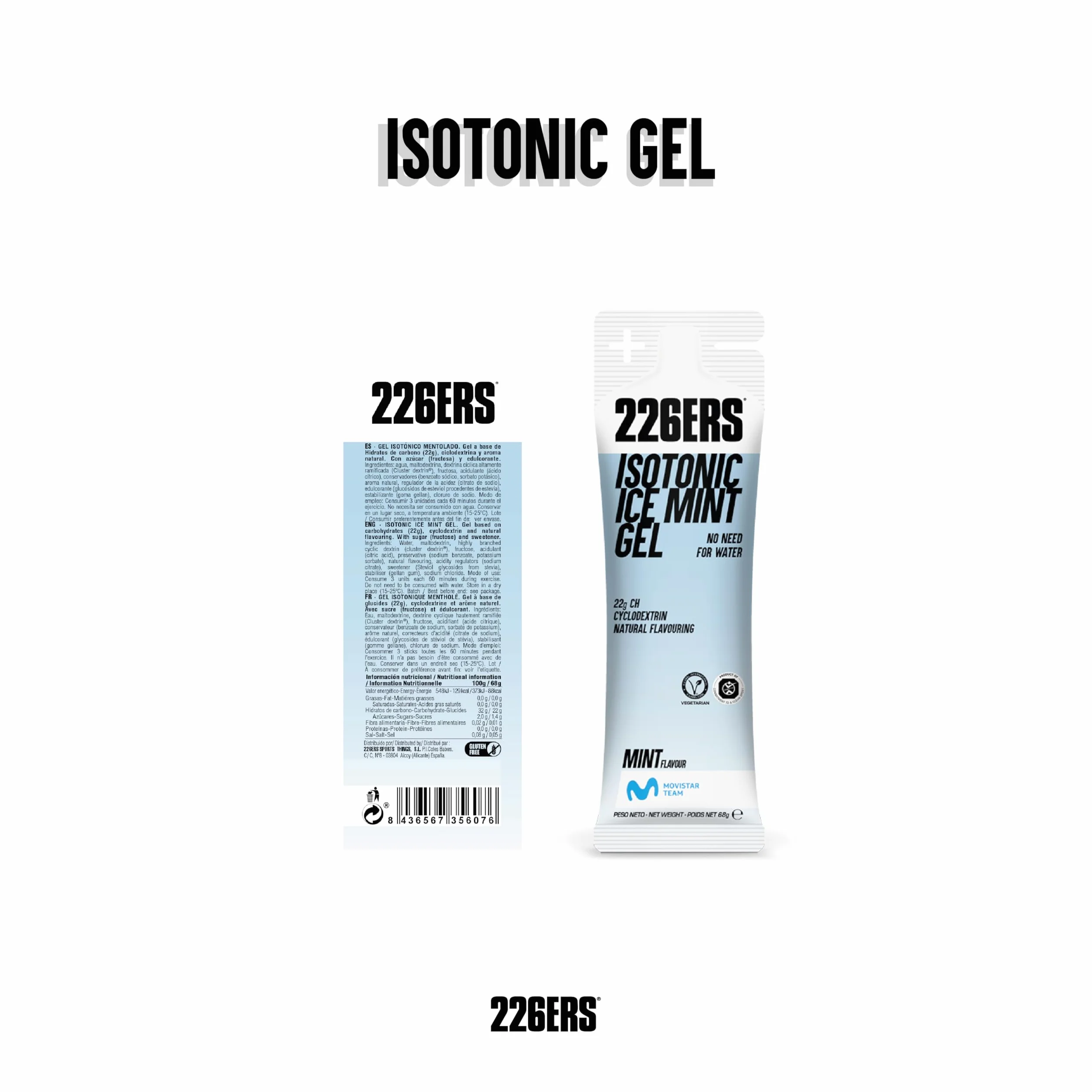 226ERS Isotonic Gel Energetico Vegano 22 g Ciclodextrina Mentolado Sin Gluten Menta 1 gel