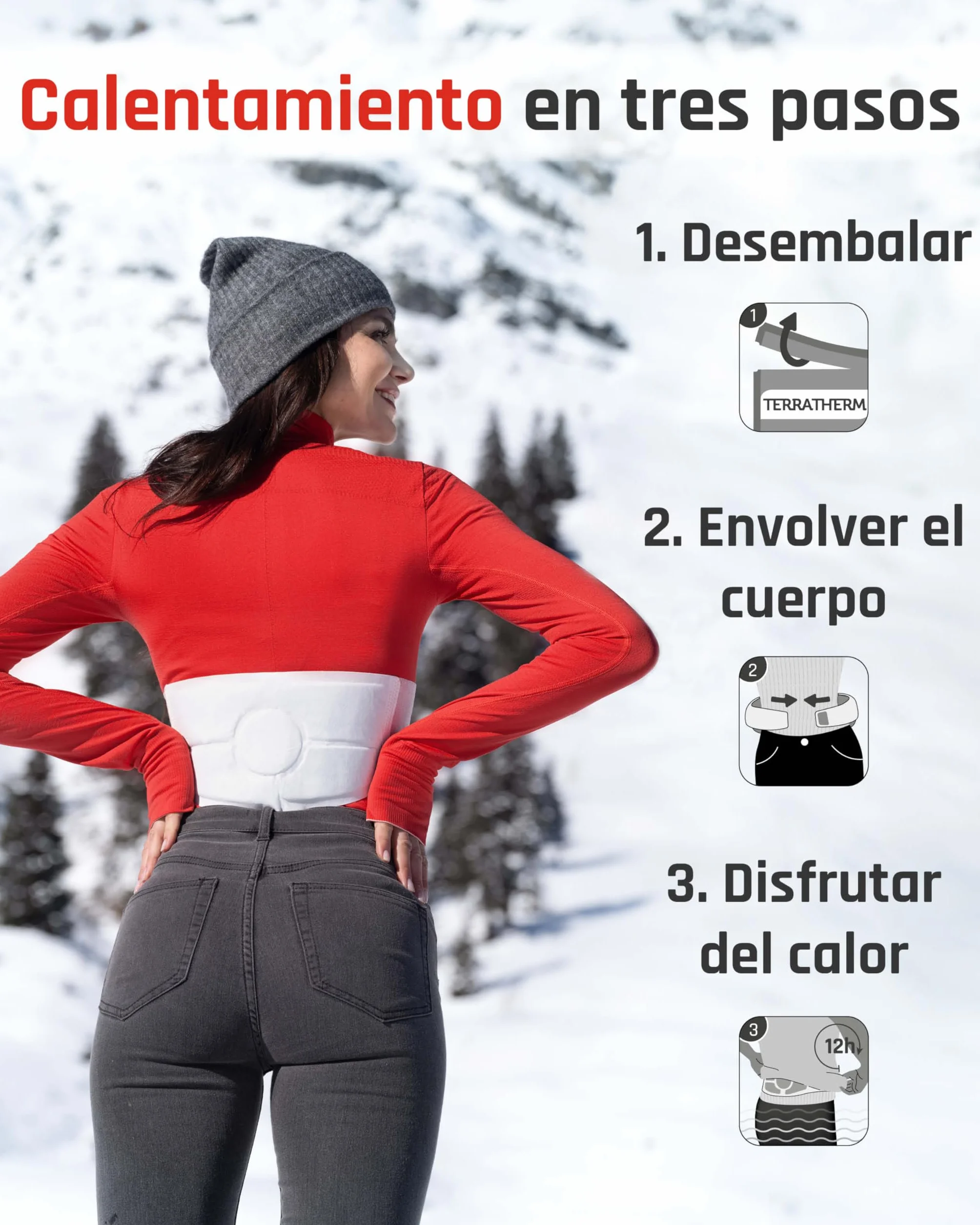 TerraTherm Cintura térmica 12 horas calor profundo calmante Talla S-XL 3 unidades activado por aire 100% calor natural Parche calentador