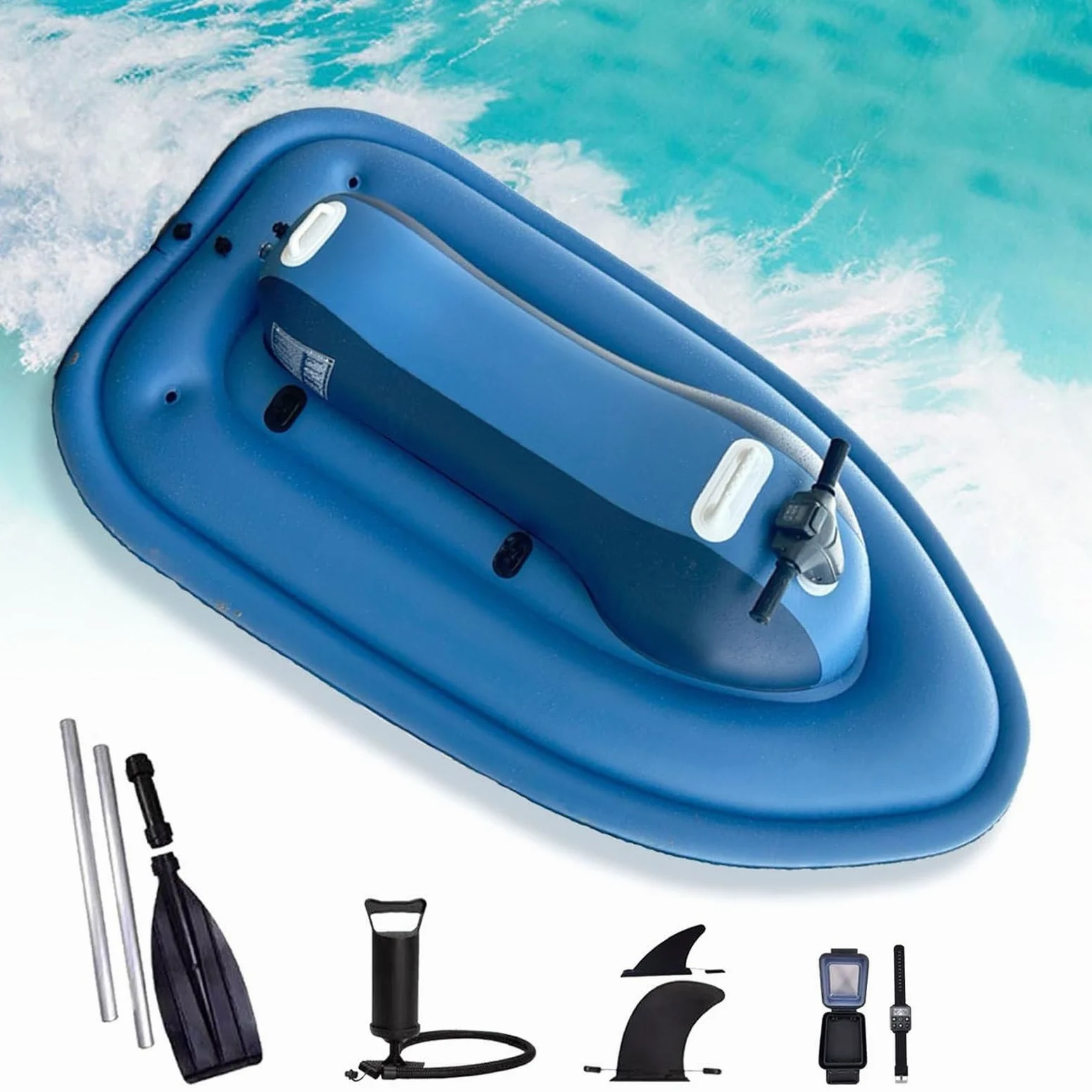 Kayak Inflable con Motor a reacción, Moto acuática eléctrica Plegable sin escobillas de 500 W con Scooter Submarino (Opcional), lancha con Motor eléctrico, autonomía de 130 min