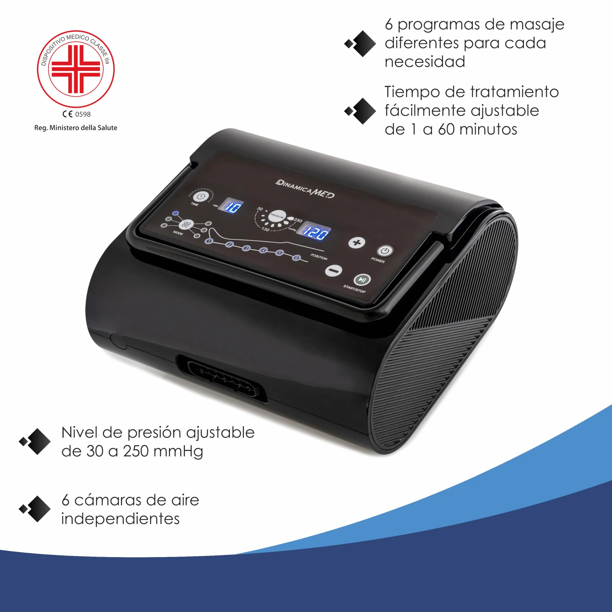 DinamicaMed Presoterapia Compact 6.0 – Máquina Drenaje Linfático 6 Programas 6 Cámaras Aire Piernas XL Faja Abdominal