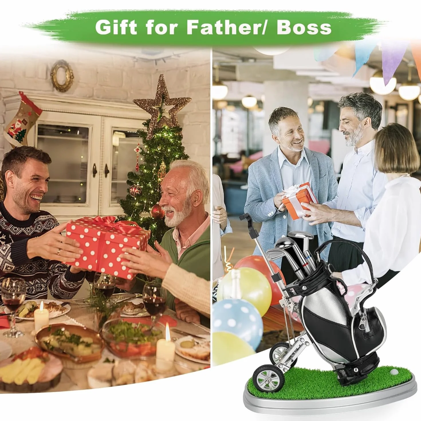 10l0l Golf bolígrafos con bolsa de Golf soporte, novedad regalos con 3 piezas Aluminio bolígrafo oficina escritorio soporte para bolsa de palos de golf para hombre día del padre, Golf recuerdos regalo