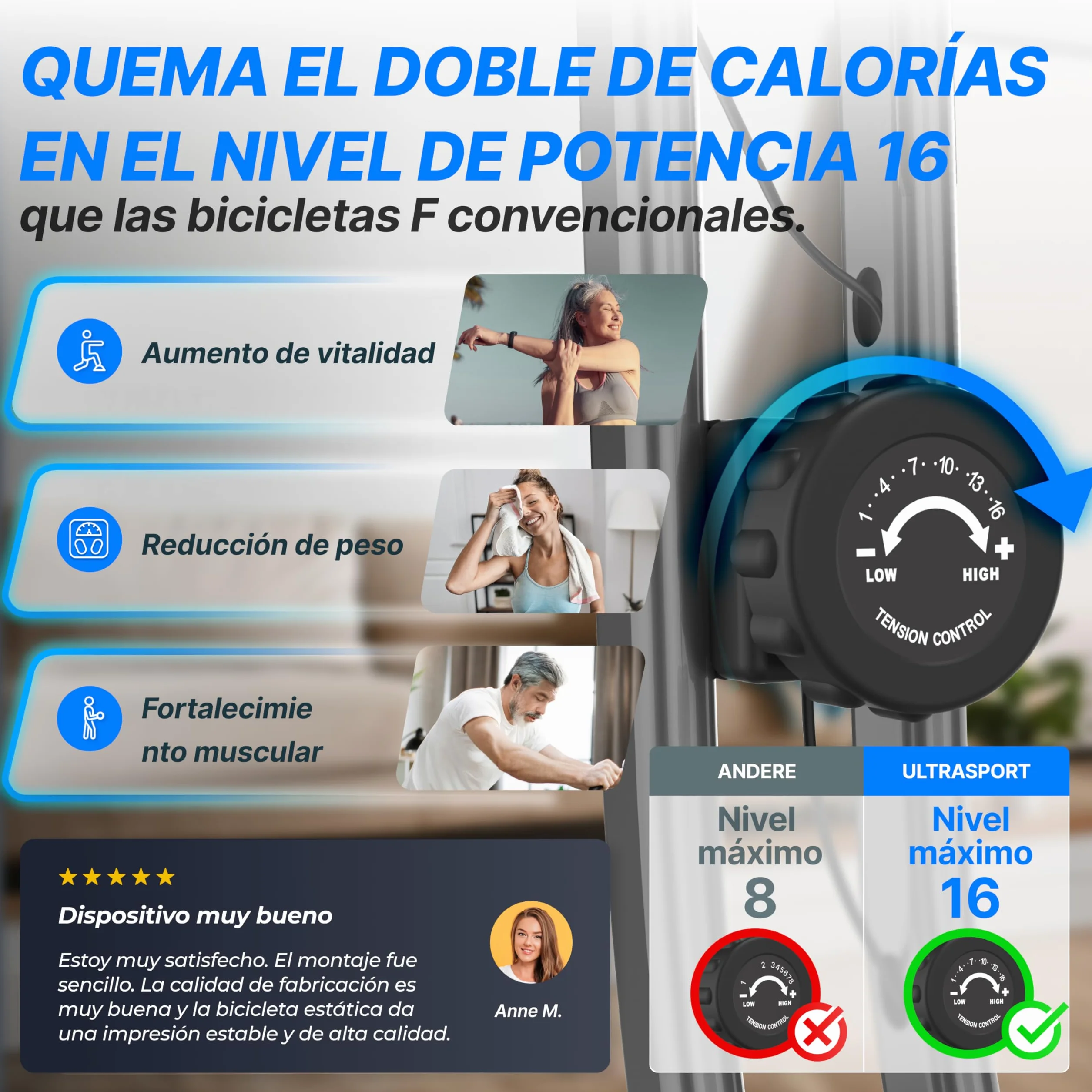 Ultrasport F-Bike Bicicleta Estática Plegable hasta 130 KG, Extra Silencioso con Sillín de Confort Ajustable - Bici Estática Plegable Indoor, Bicicletas Estáticas