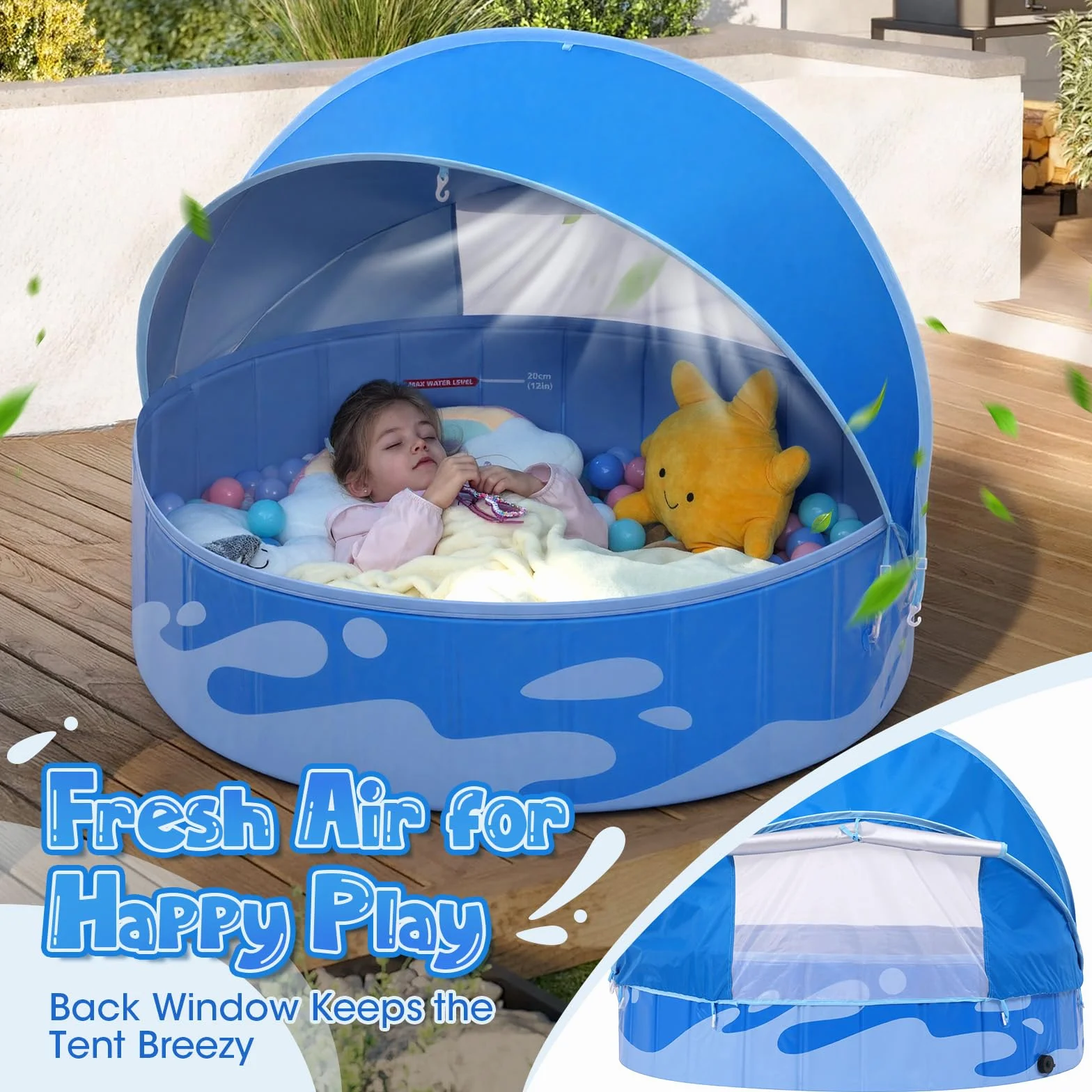 Peradix Piscina Infantil con Toldo 120 cm Plegable Protección Solar UPF50+ para Bebés y Niños
