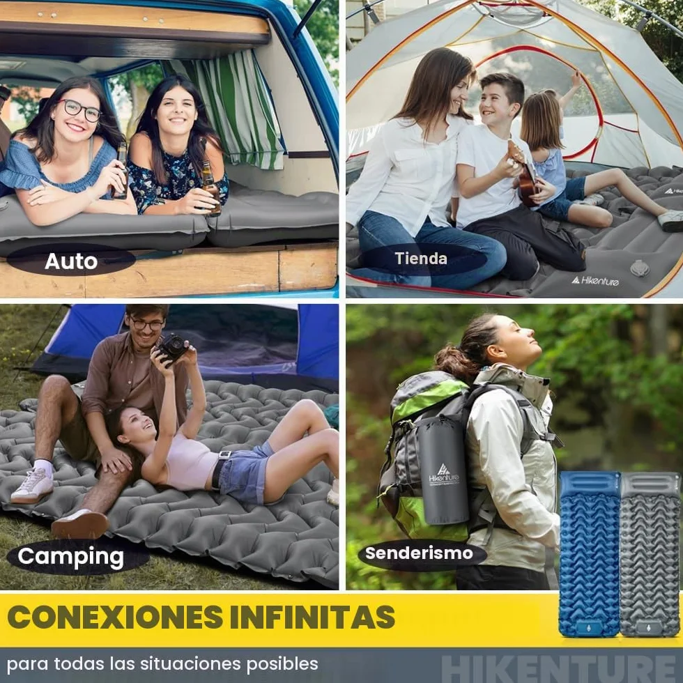 HIKENTURE Colchoneta isotérmica para camping 10 cm colchón de aire hinchable con bomba de pie