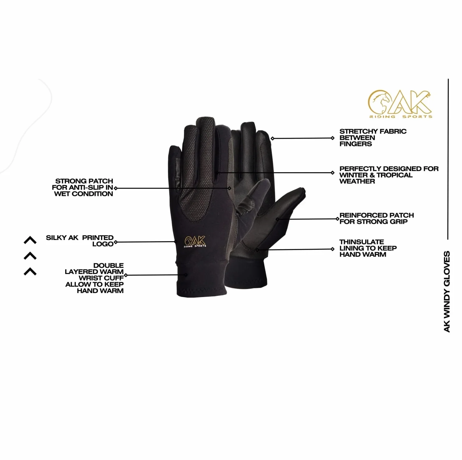AK AKRS-6624 - Guantes de equitación unisex cálidos a prueba de viento y para uso diario