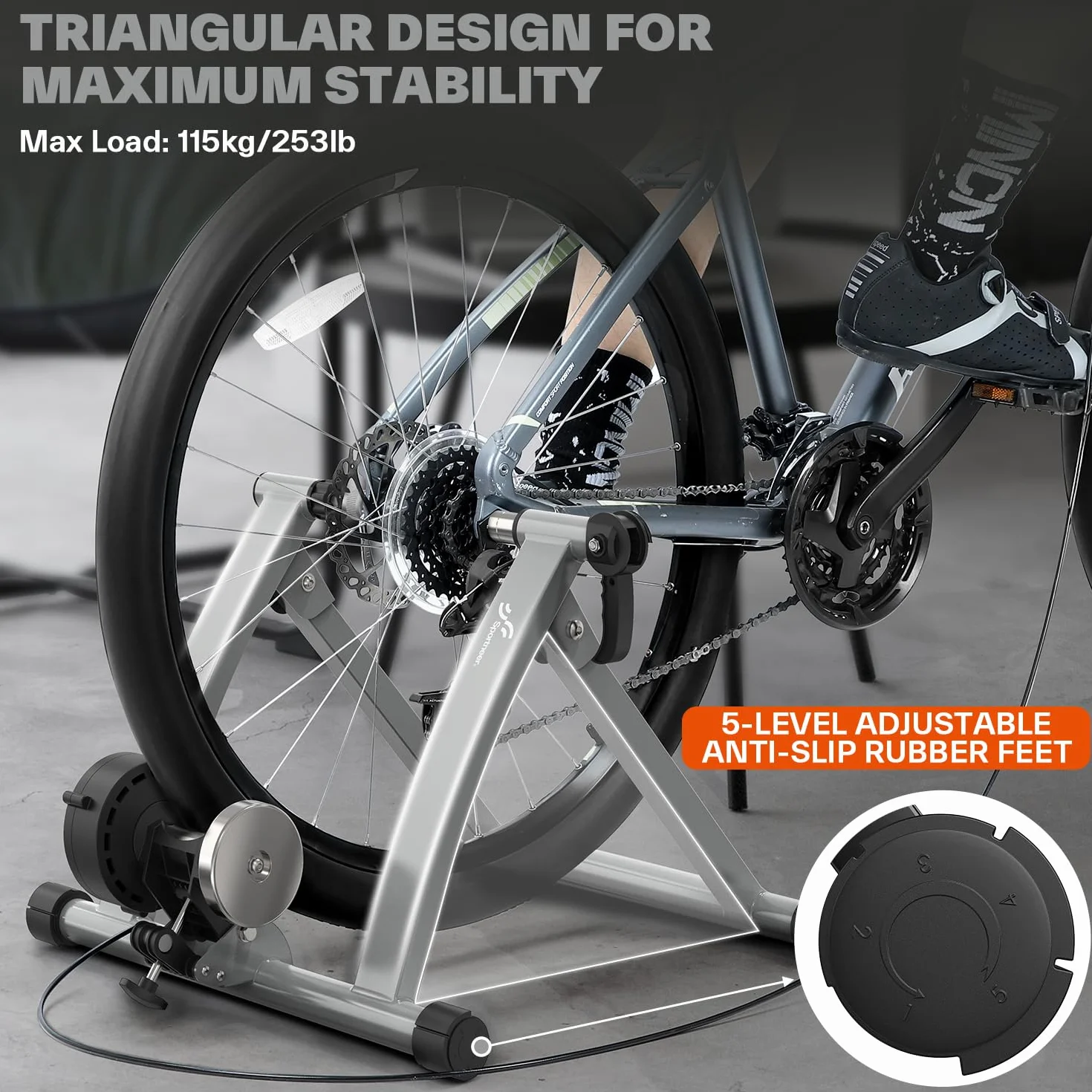Sportneer Turbo Trainer - Entrenador de bicicleta con 6 ajustes de resistencia para interior, soporte magnético de acero para ejercicio de bicicleta con rueda de reducción de ruido para entrenador de