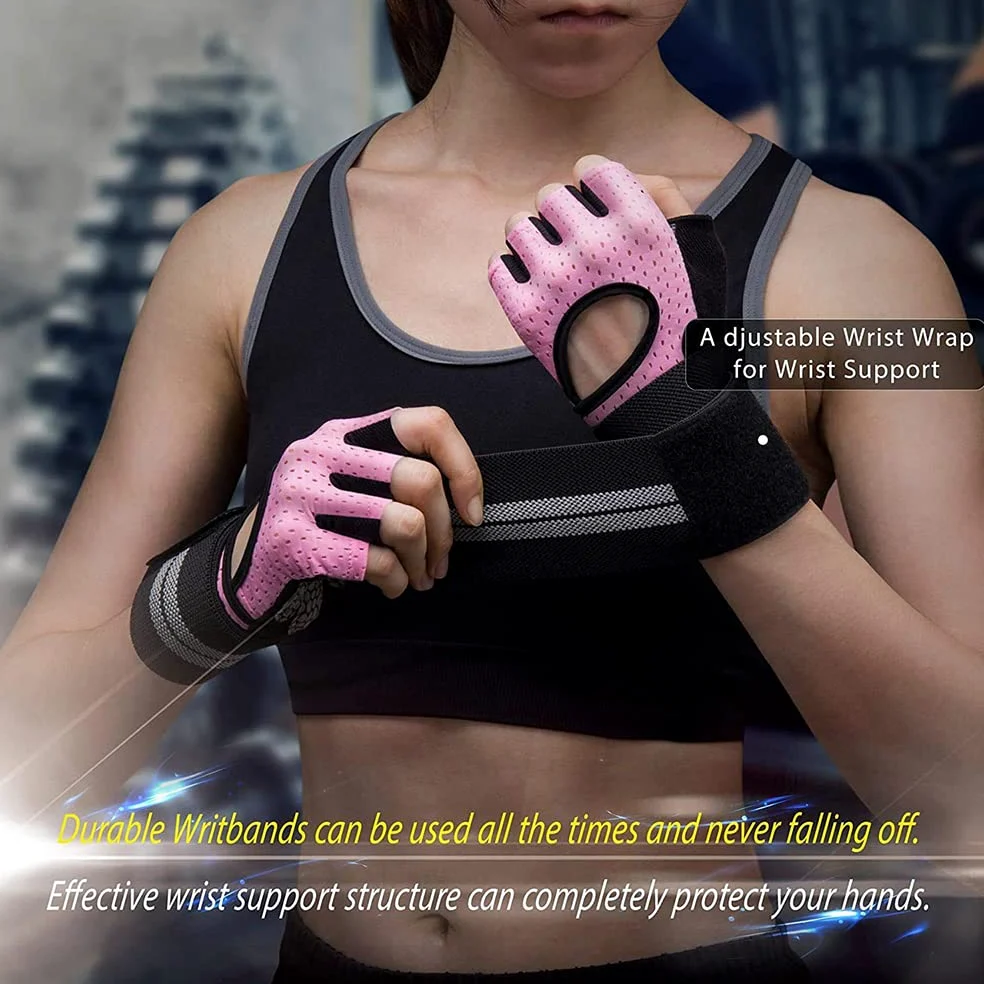1 par de guantes de entrenamiento sin dedos para hombres y mujeres, guantes de levantamiento de pesas con muñequeras, soporte para entrenamiento en gimnasio, protección completa de la palma, neg
