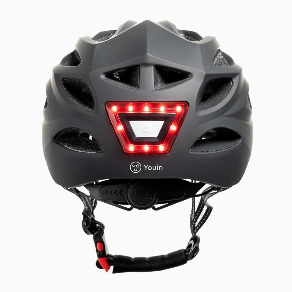 YOUIN Casco Bici Patinete Deportivo para la Cabeza | Luces LED Integradas | Batería Recargable | Ajuste de 52-58 cm | Ideal para Ciclismo Nocturno, Negro, XL, Plástico