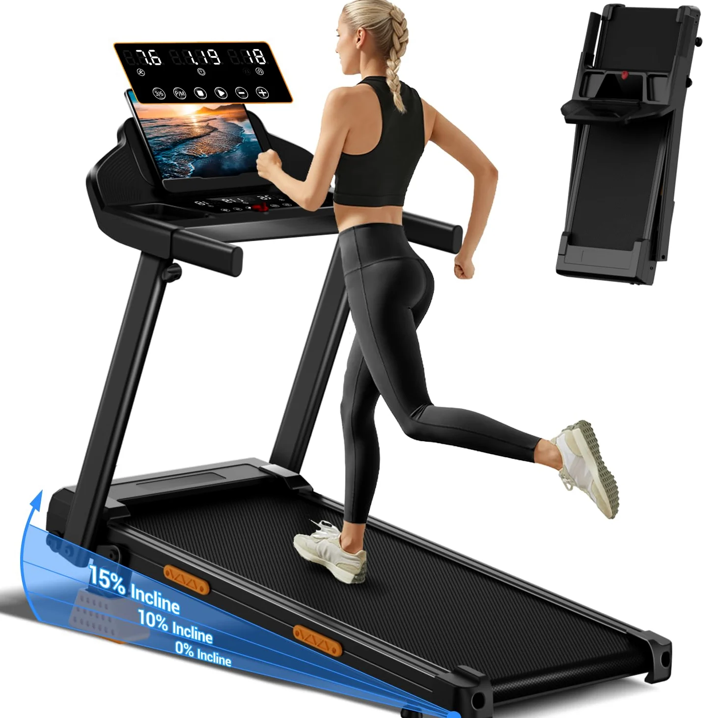 UMAY Cinta de Correr para el hogar, Plegable, 12 km/h, Cintas de Correr de 2,5 CV/1800 W con Monitor de frecuencia cardíaca, aplicación y Altavoz Bluetooth, Treadmill for Home con 12 programas de