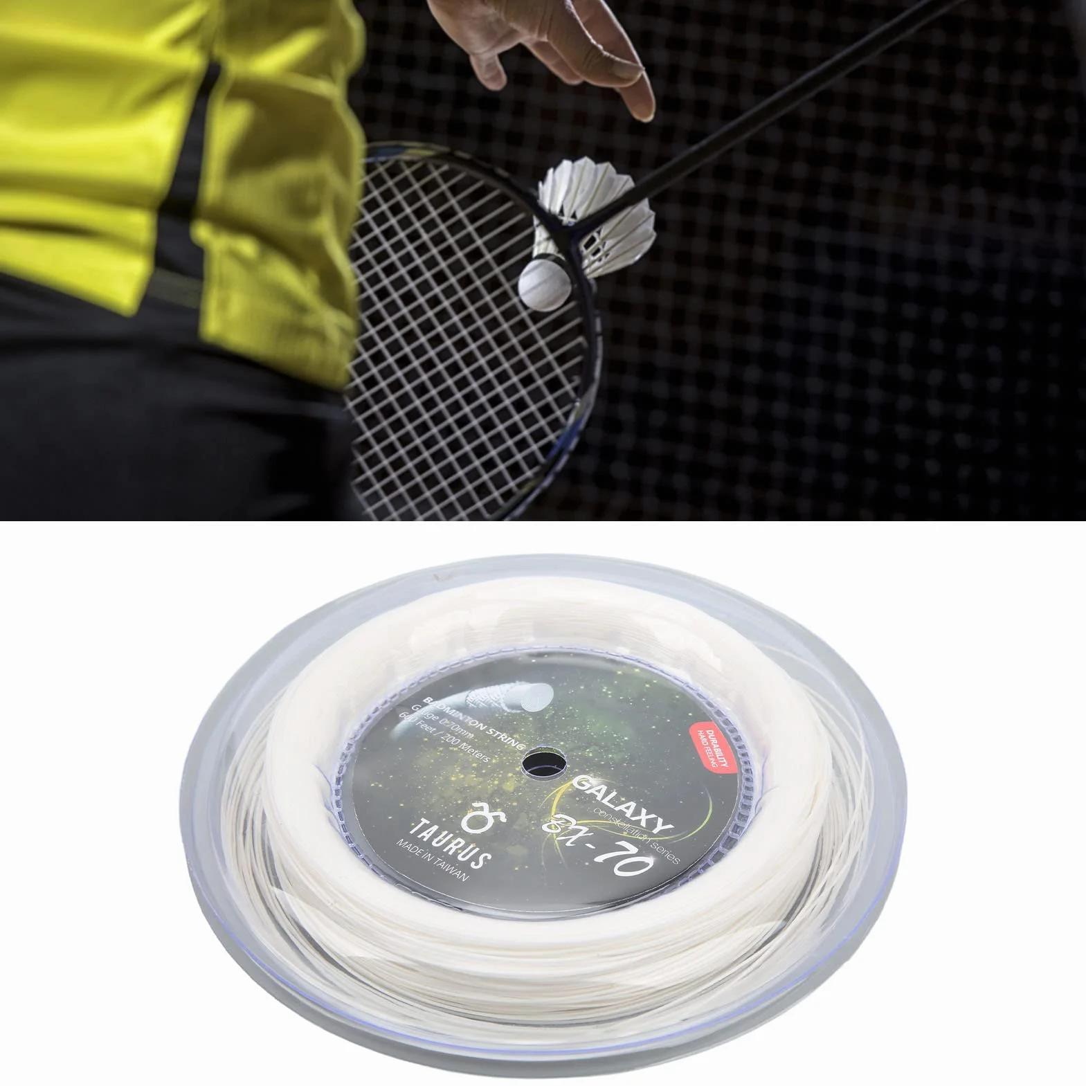 Keenso Cuerda de Raquetas de Bádminton POWERTI BX70, Cuerda de Raqueta de Bádminton de Nailon de Alta Elasticidad, Cuerda de Bádminton de 0,7mm, Carrete de 200m (Blanco)