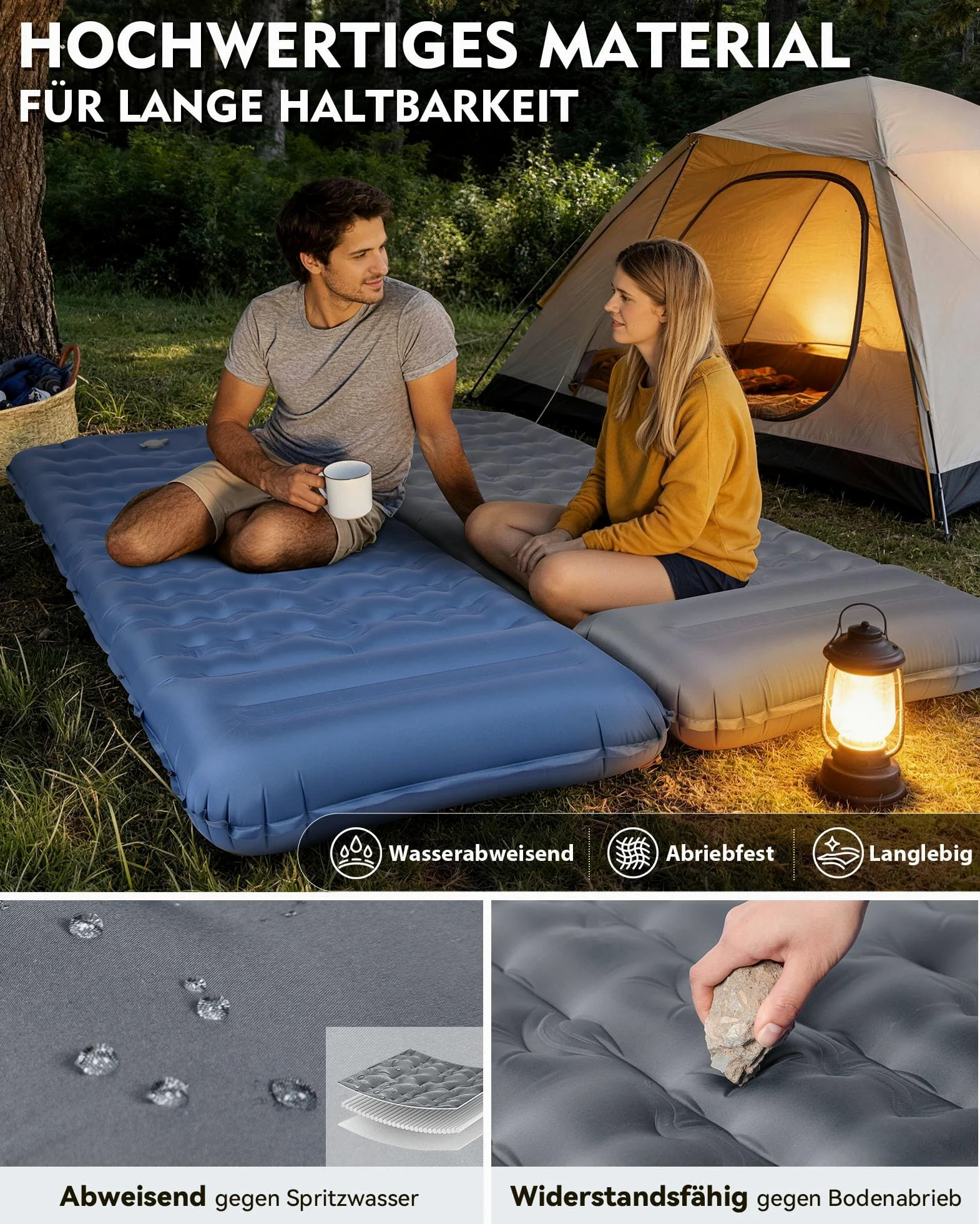 HIKENTURE Esterilla isotérmica para camping, 12 cm, ultragruesa, ultraligera, con almohada, colchón inflable, tamaño pequeño, colchón de aire hinchable, colchoneta para dormir con bomba de pie para