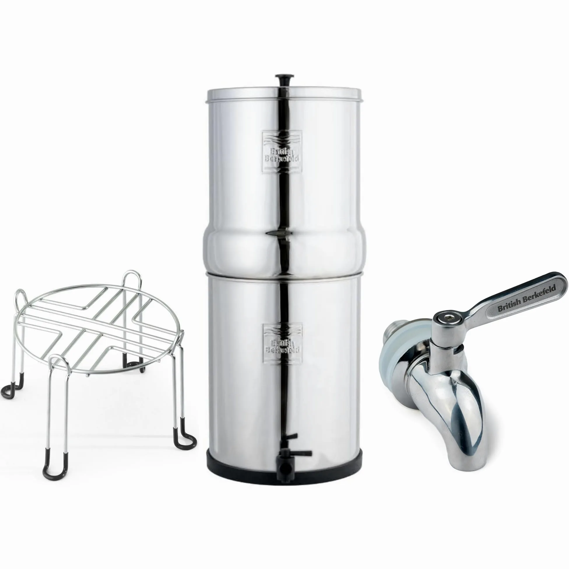 Lote British Berkefeld de 8.5 litros | Incluye: sistema por gravedad de 8.5L, 2 cartuchos Ultra Sterasyl, grifo de acero inoxidable y soporte de 8.5L | Agua limpia y de excelente sabor