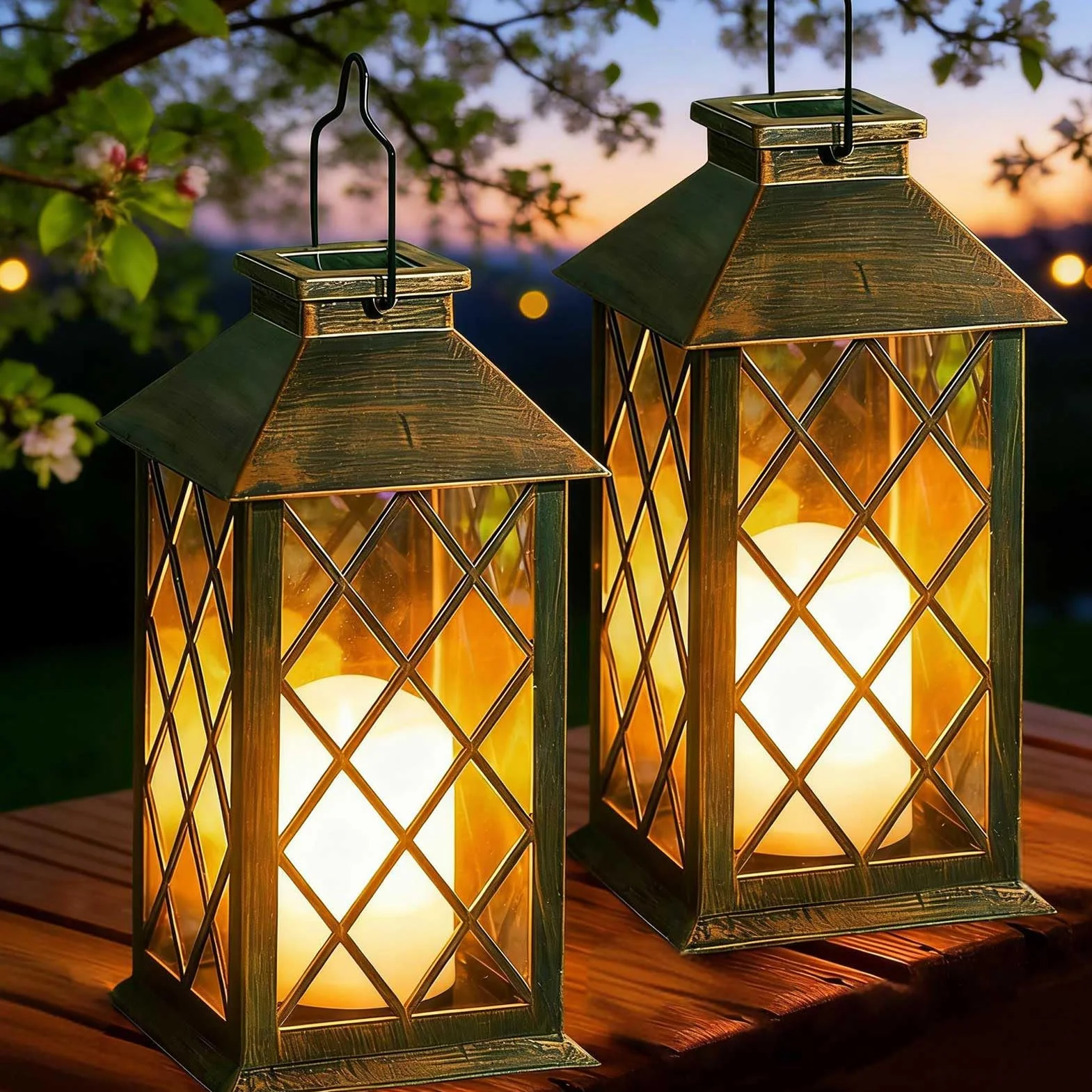 Joycome Farolillos Solares Exterior 2 Piezas Lampara Solar Jardin Vela Parpadeante Impermeable Decoracion Terraza Bronce