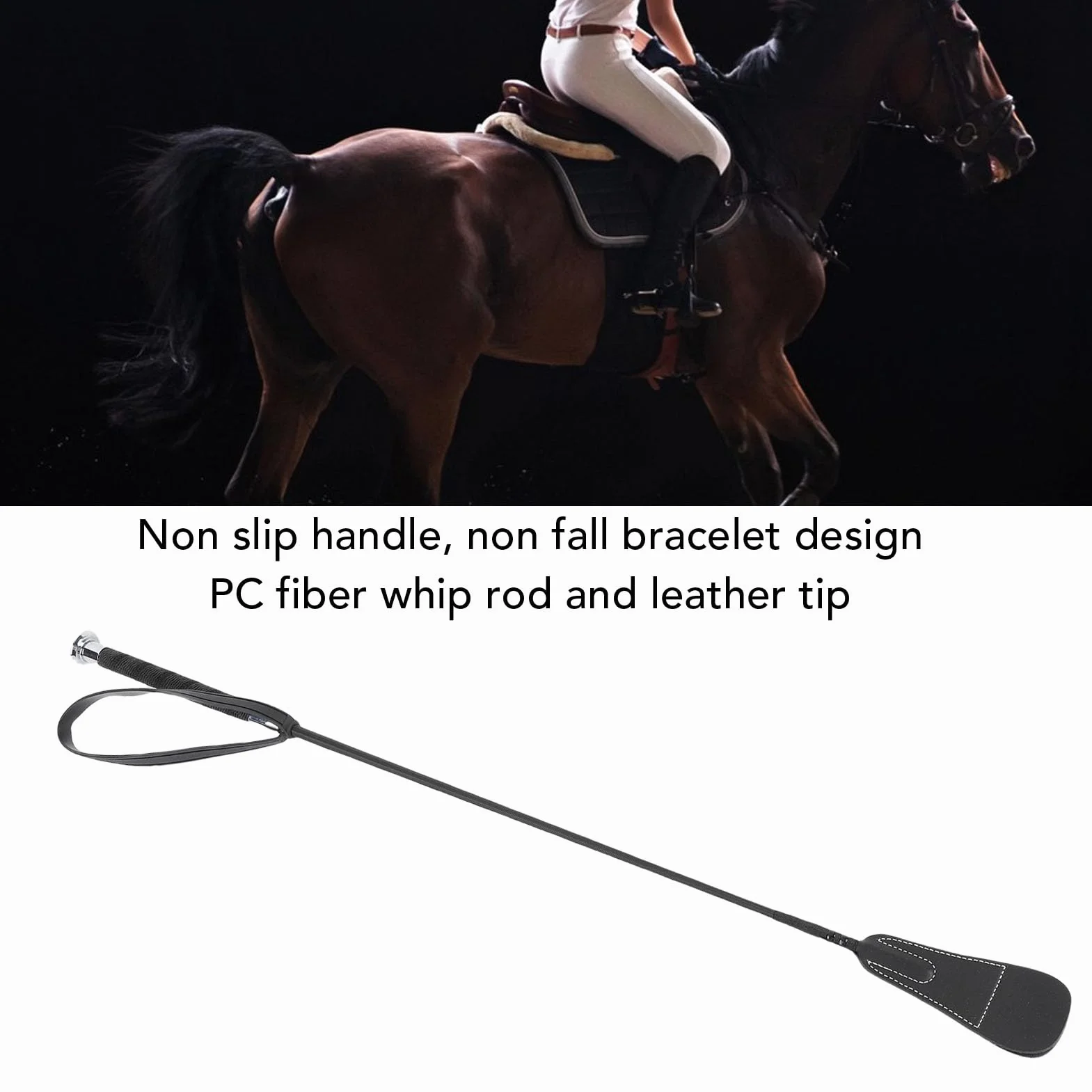 Látigo de Cuero Riding, Caballos Que Montaron Látigo con Palma de Muñeca de Goma, Ejercicio de Carrera Eventing de Pasos a Campo Traviesa Cropa de Salto de Salto de Salto de