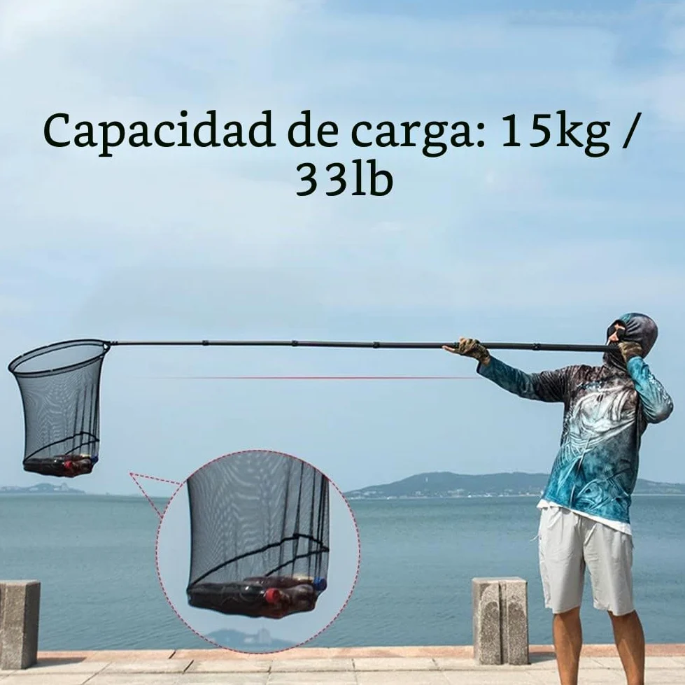 SPORTARC Red de pesca de fibra de carbono portátil de 3 m, mango largo, telescópica de fibra de carbono, caña de pescar con mango de pescado, barra plegable