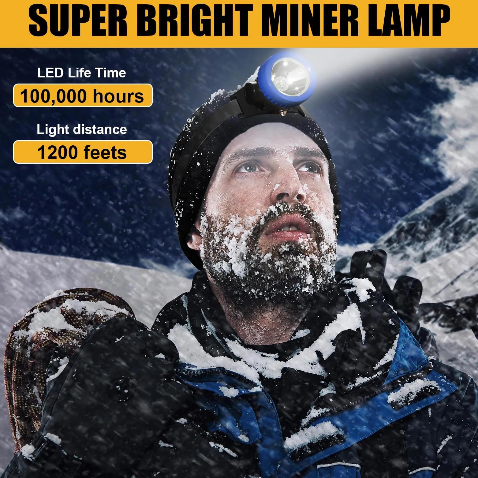 Lokilo Linterna frontal LED ultrabrillante, recargable, impermeable, luz blanca, tapa de minero de camuflaje incluida, luz minera duradera para trabajo subterráneo y aventuras al aire libre (azul)