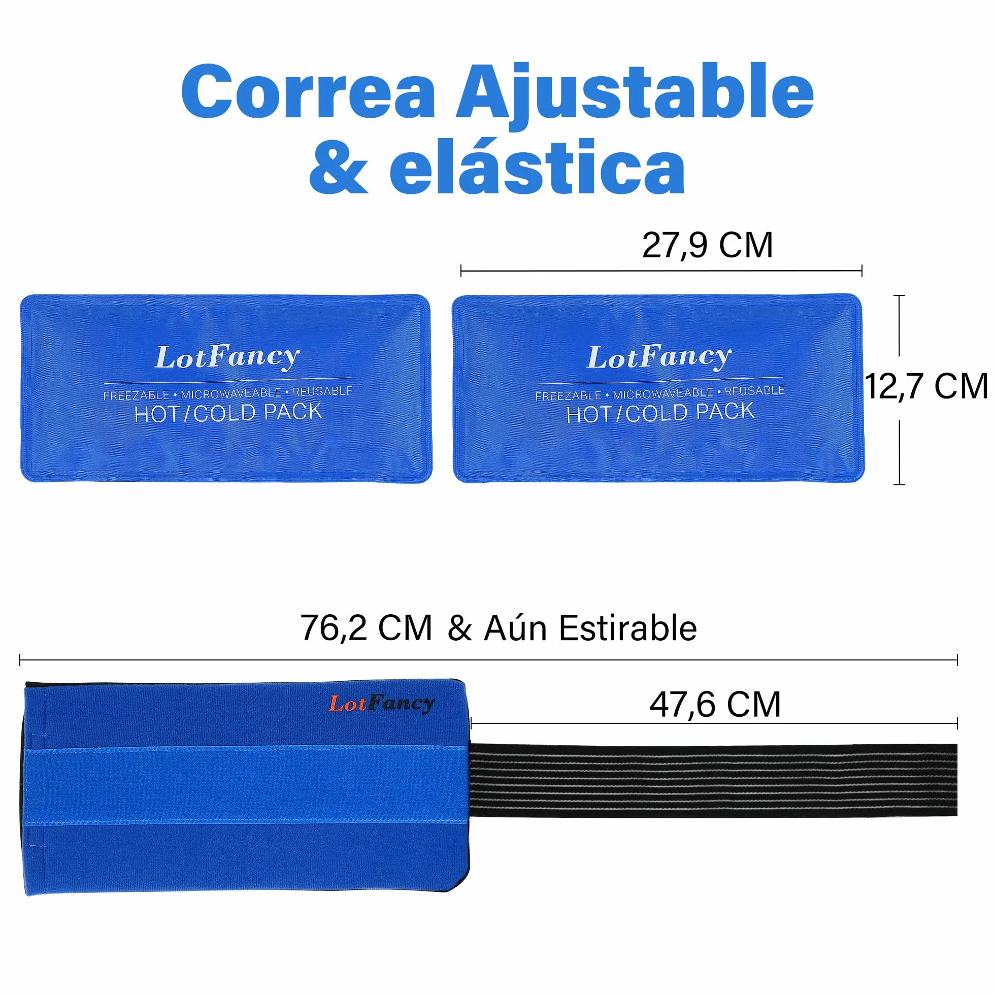 LotFancy 2Pcs Bolsas de Gel Frío o Calor Reutilizables con Banda Elástica, 27x12cm