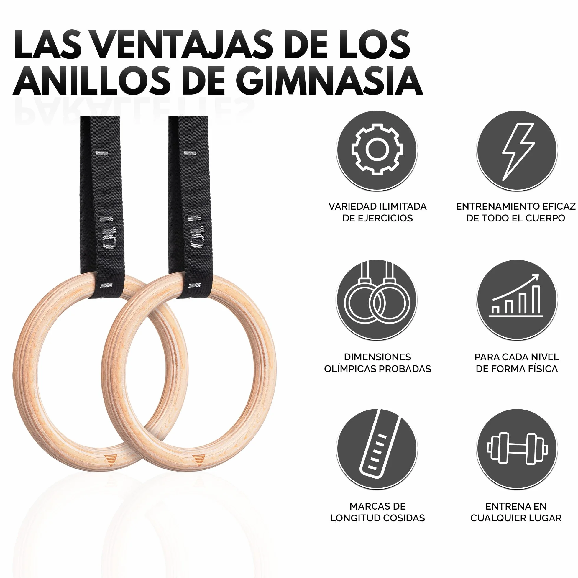 GORNATION Anillas de Gimnasia de Madera con Correas Ajustables y Bolsa de Transporte