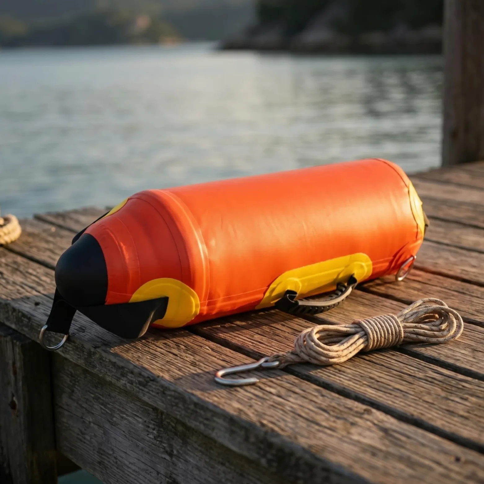 Perfeclan de Pesca Inflable Flotador Cilíndrico Señalizador de Agua con Alta Visibilidad Extremos Dos -Rings Material PVC Nylon Adecuada para Anclaje Temporal y Seguimiento de Ríos 15L