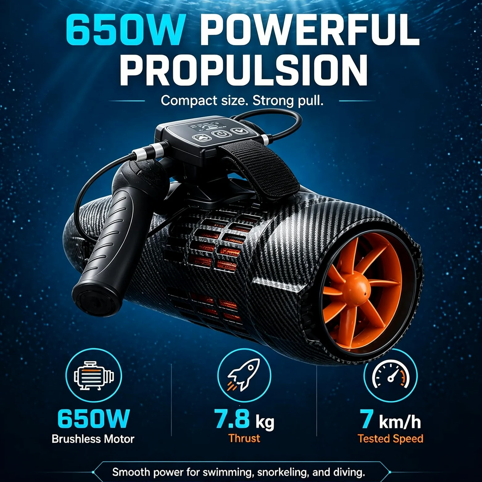 Scooter Submarino de 650W, Vehículo de Propulsión Subacuática para Buceo con 2 Baterías de 4400mAh y 2 Gafas de Natación, Profundidad Máxima de 40 m, Velocidad Máxima de 7 km/h, Empuje de 7,8 kg