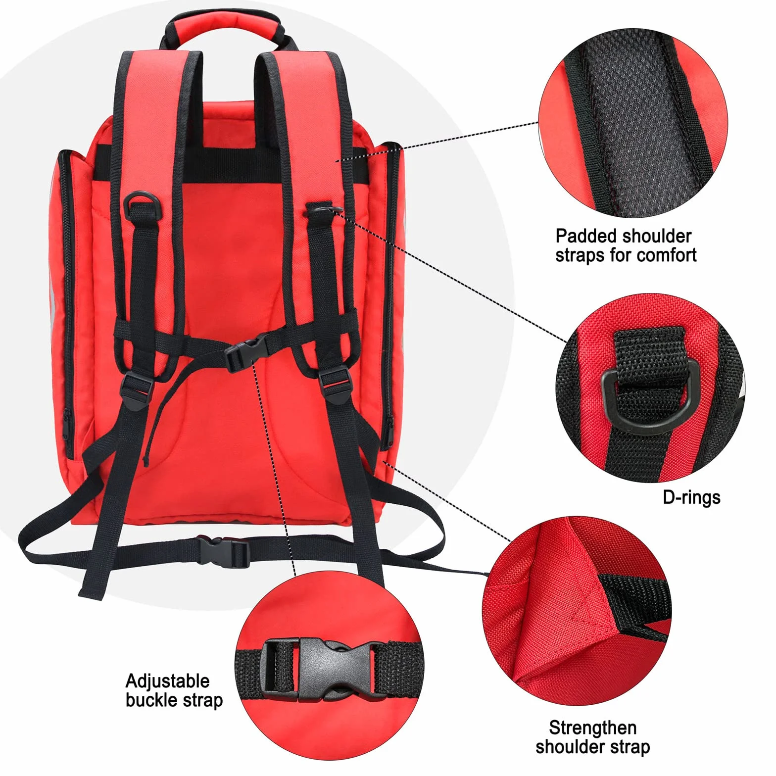 Mochila Médica de Emergencia Bolsa de Trauma Primeros Auxilios Reflectante Gran Capacidad Rojo