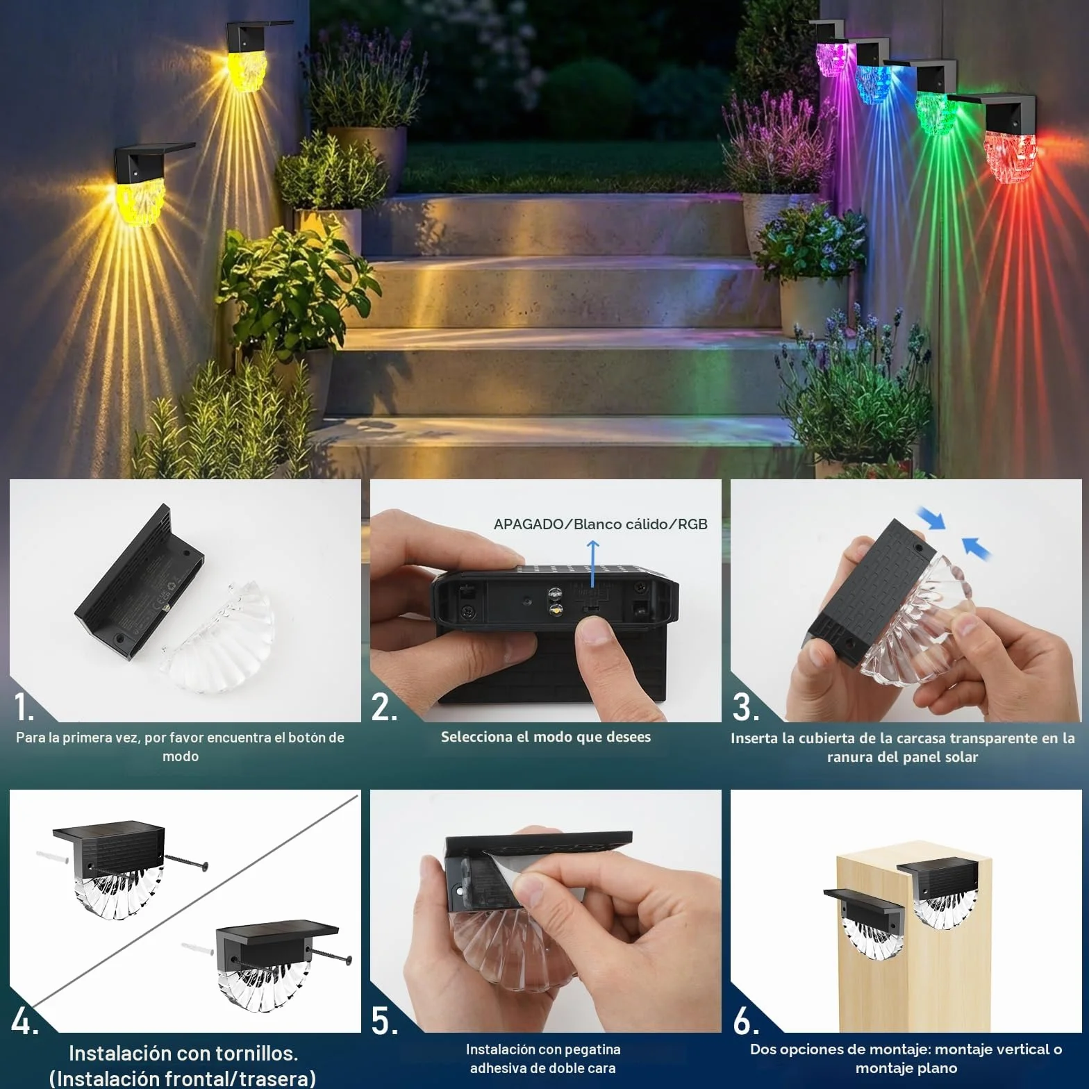 FIFlying Luces Solares LED Exterior Jardin 6 Piezas IP65 Impermeable Focos LED Auto ON/OFF