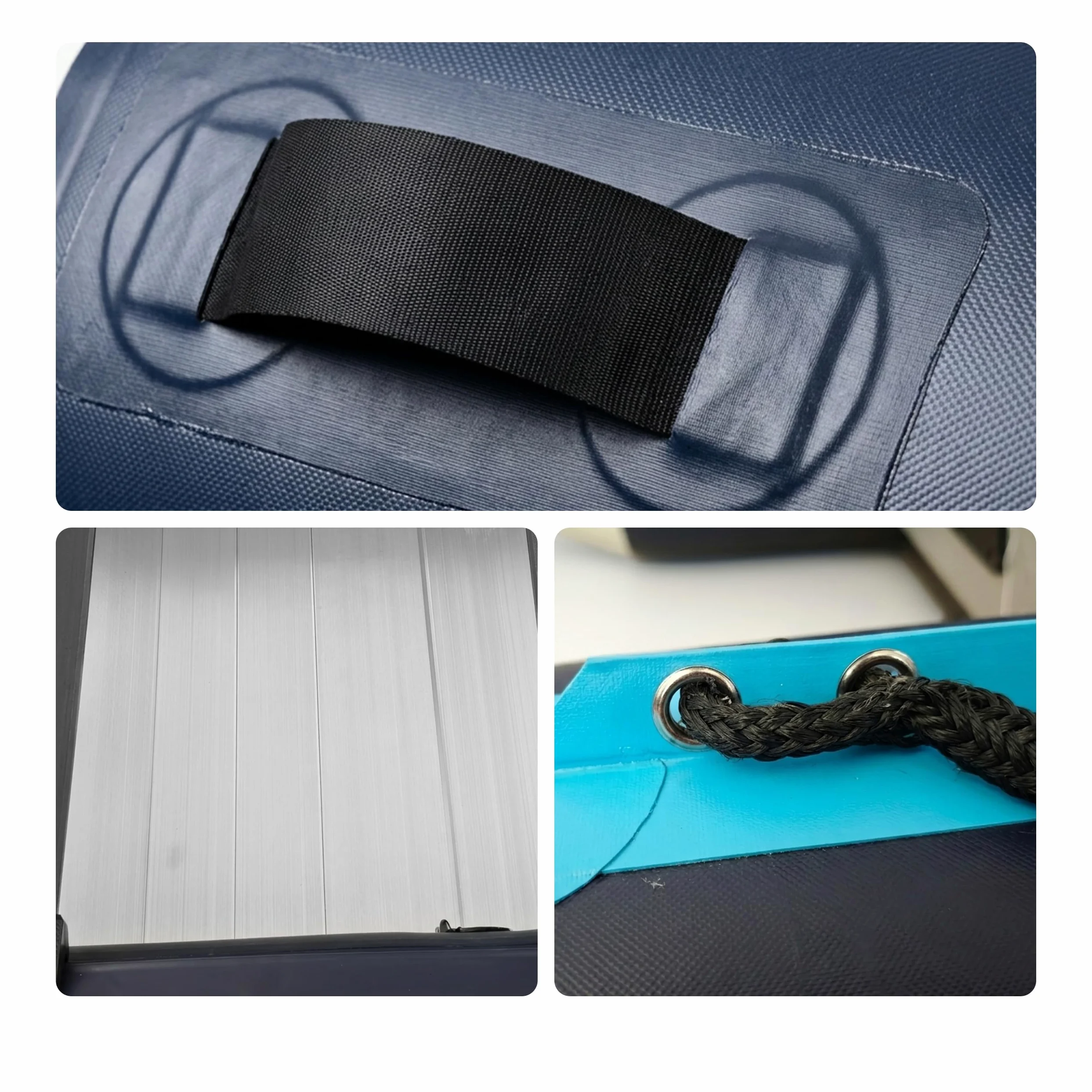 Relaxdays Set Bote Hinchable, 4 Personas, 3,20 m, remos, Bomba & Bolsa, Fondo de Aluminio, para Pesca, Azul y Blanco
