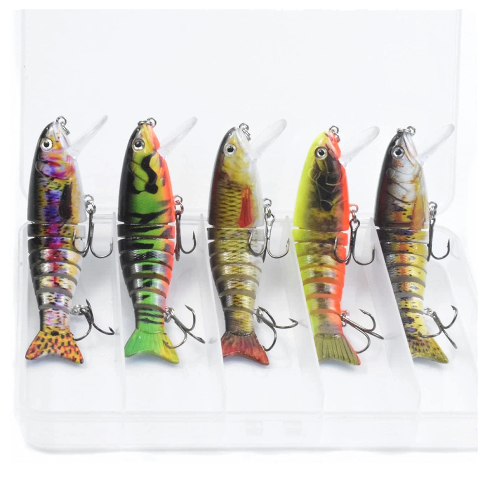 Señuelos de Pesca Señuelos de Pesca hundimiento Wobblers Conjuntos de Pesca señuelos de Pesca 8 segmentos Minnow Cebos Artificiales Pesca Tackle 5pcs/ Caja Cebos Artificiales