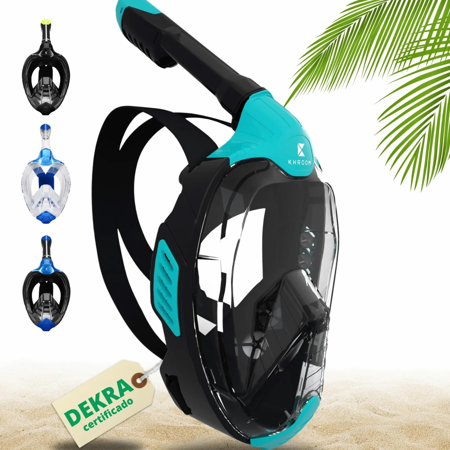 Khroom Máscara de esnórquel para adultos y niños de DEKRA con certificado de seguridad de CO2, máscara completa Seaview X, máscara de buceo, equipo de snorkel, alternativa (L/XL, turquesa)