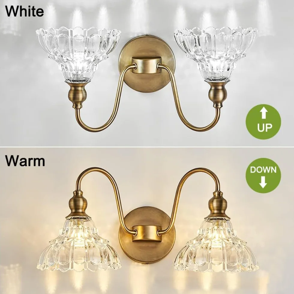 XINYASEE Aplique Pared Cristal Interior G9 Lámpara Cuarto de Baño Doble Cabeza Oro