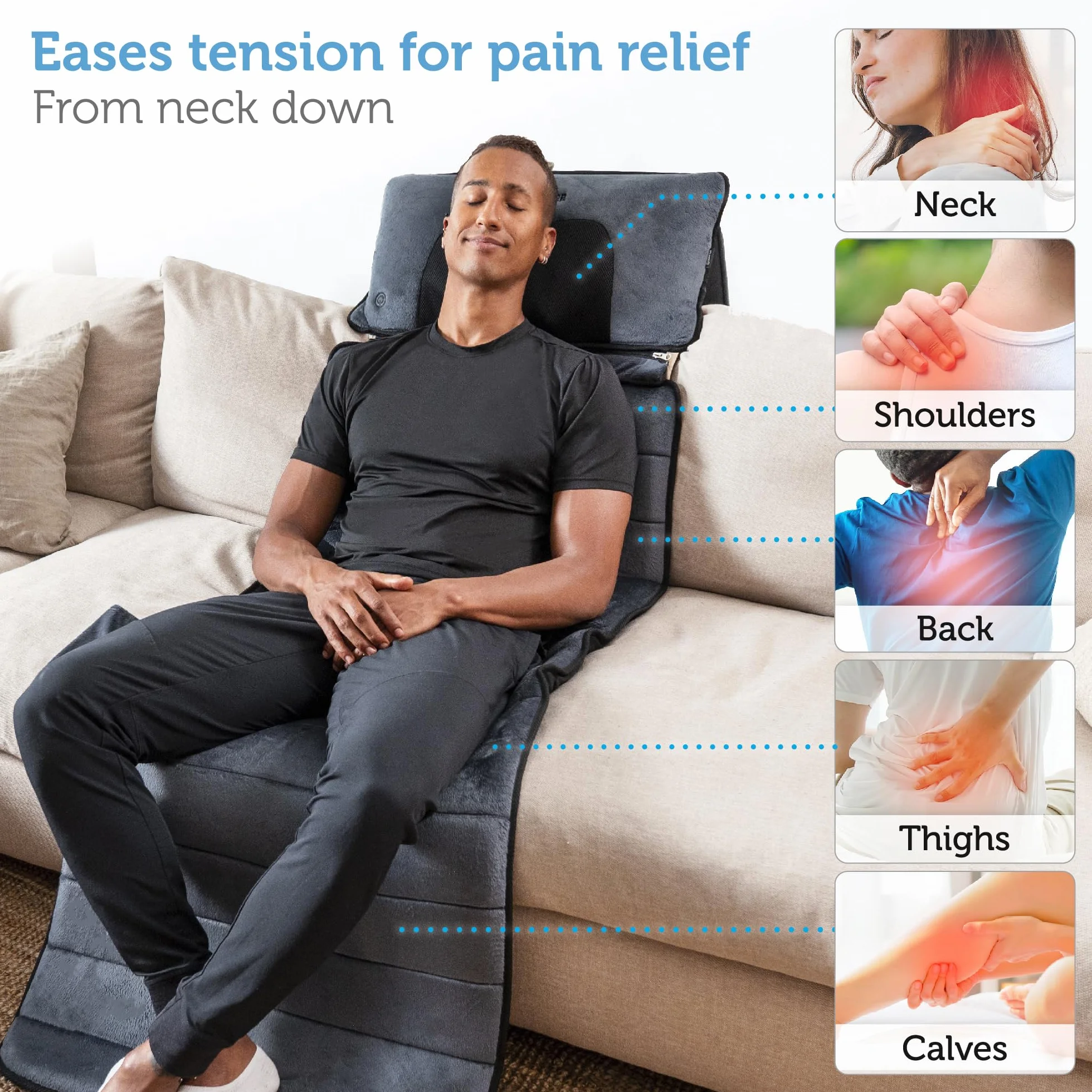 Comfier Colchoneta de Masaje Cuerpo Completo con Calefacción, Masajeador de Espalda Shiatsu, 10 Motores, 4 Almohadillas Térmicas