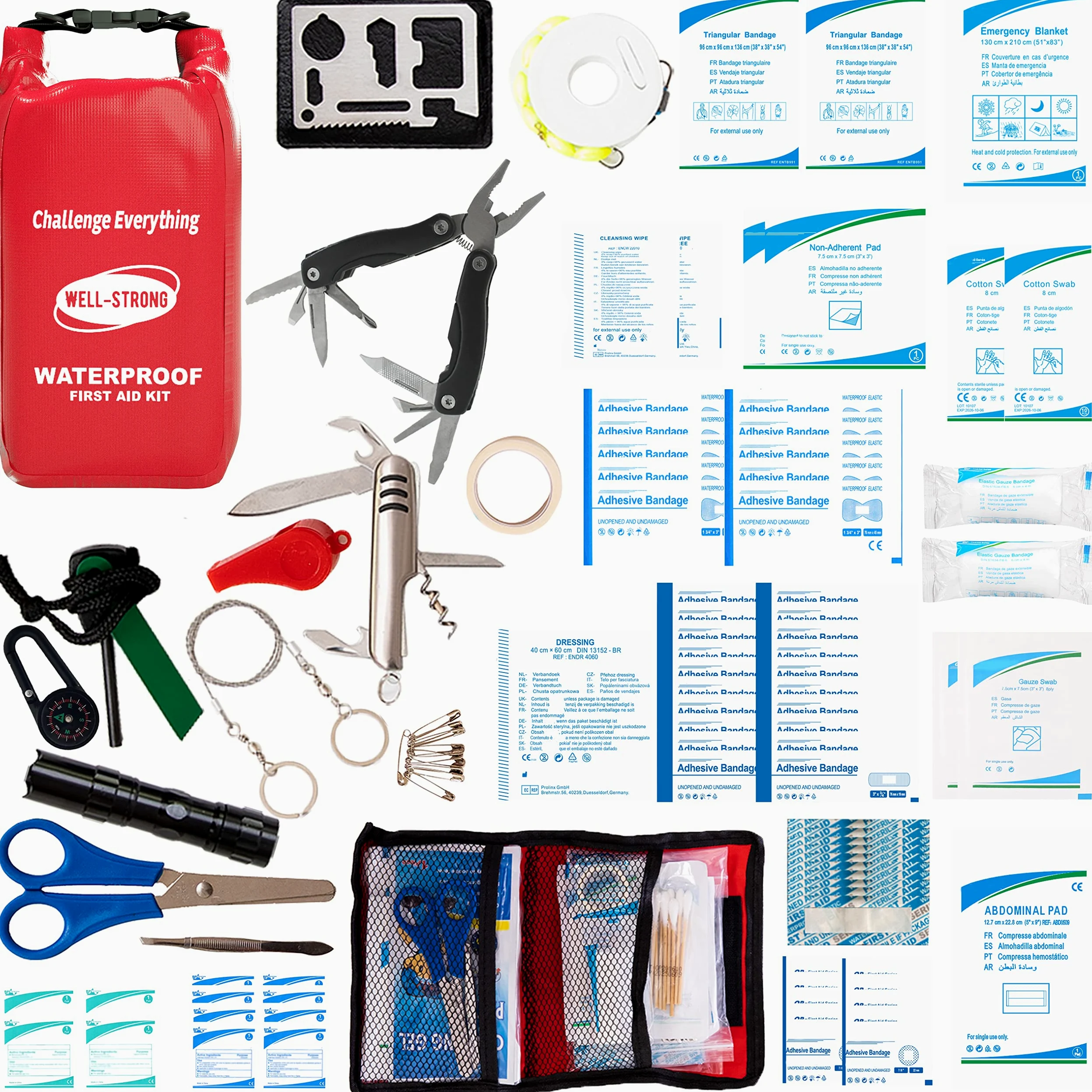 Kit de primeros auxilios de supervivencia impermeable para barco, kit de emergencia para pesca, kayak, canotaje, natación, camping, rafting, playa, 123 piezas