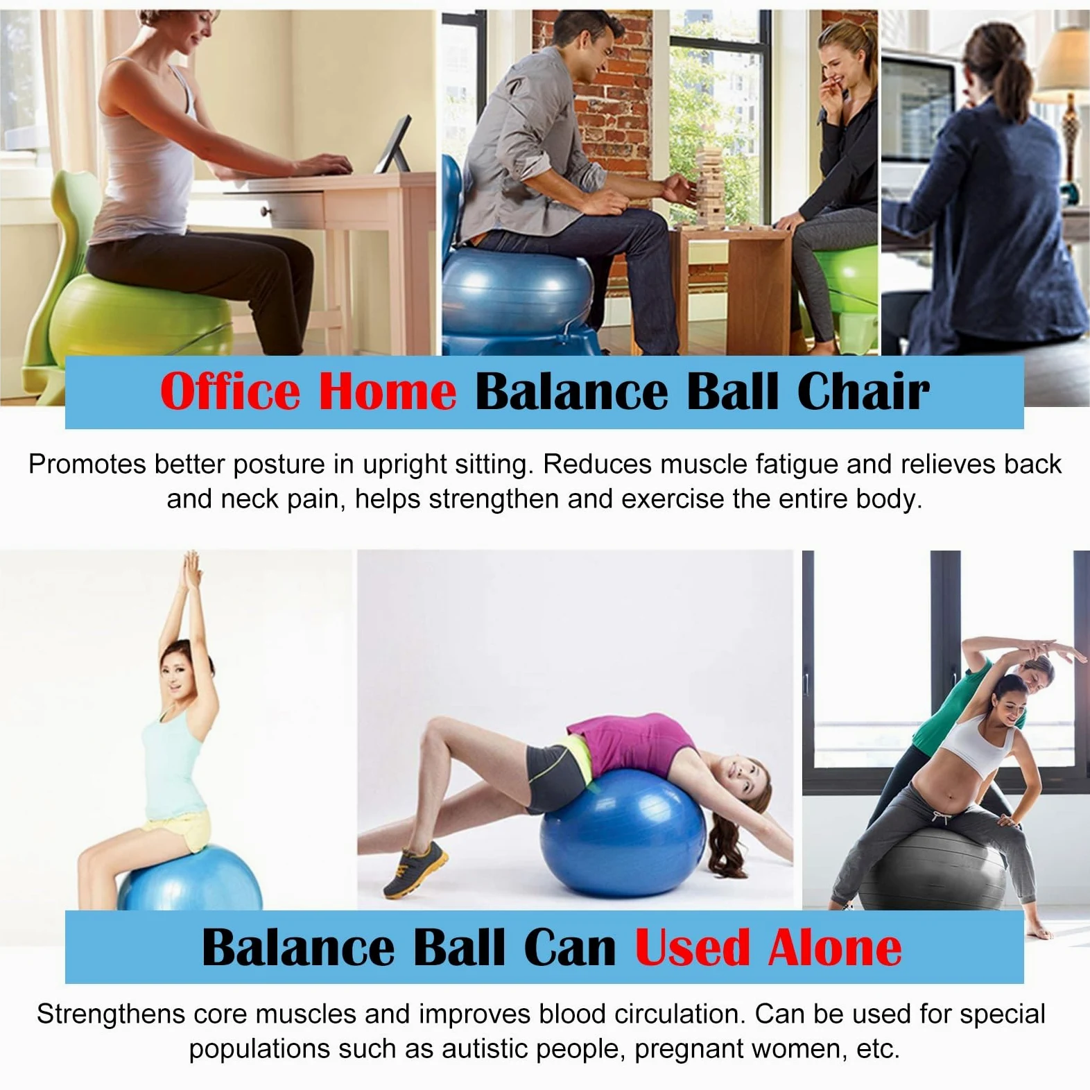 Equilibrio Silla de Oficina con Balón Medicinal para Adultos, Silla Inflable de Equilibrio con Base de Rodillo