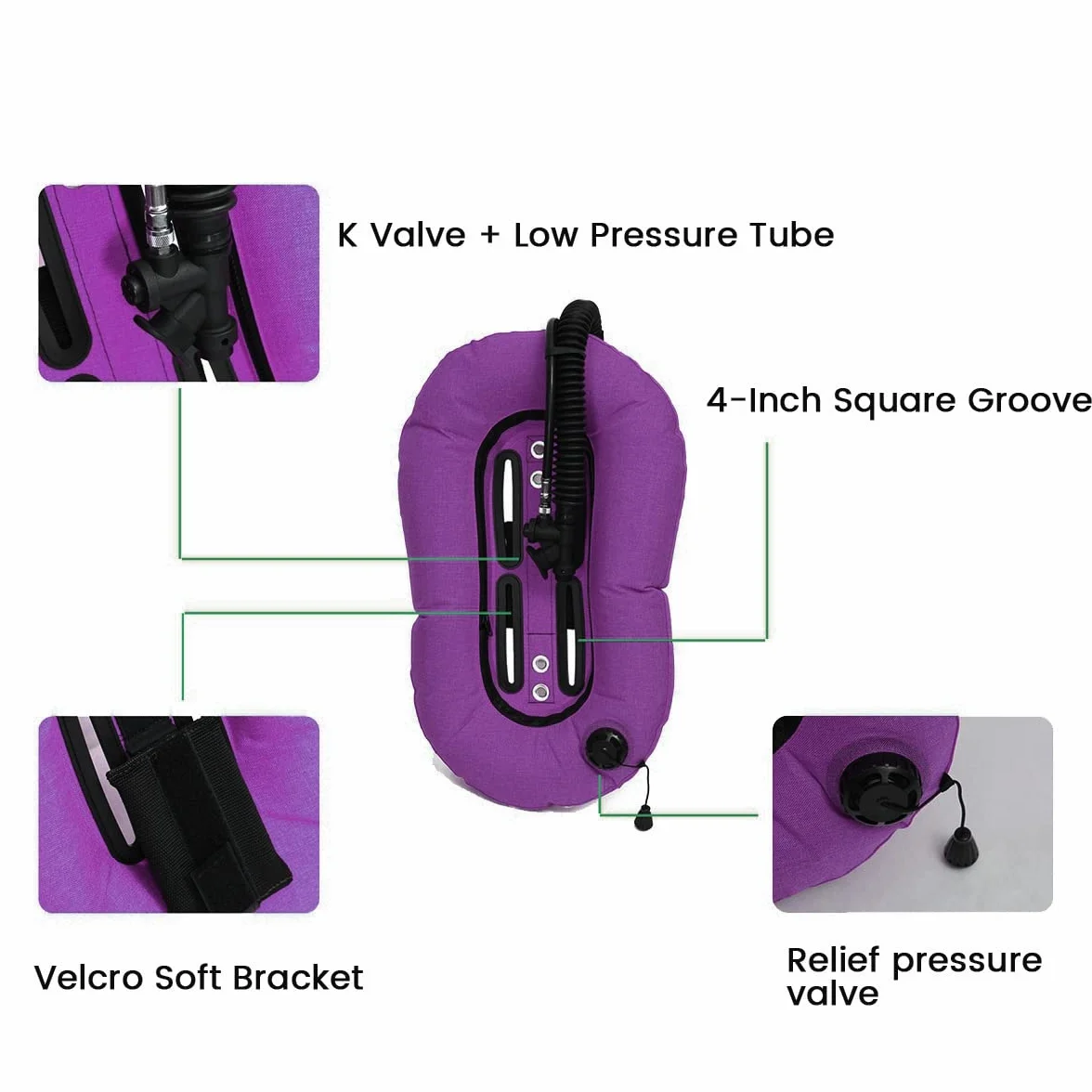 30lbs Buceo Diving Snorkeling Donut Wing Single Tank Professional Diver Gear Scuba, Negro