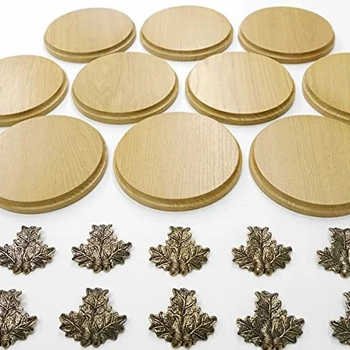 GTK Oferta 10 placas de cuña redondas de roble claro AF 15 cm tabla cuña, tabla de especias, cartel para trofeos con 10 hojas de roble