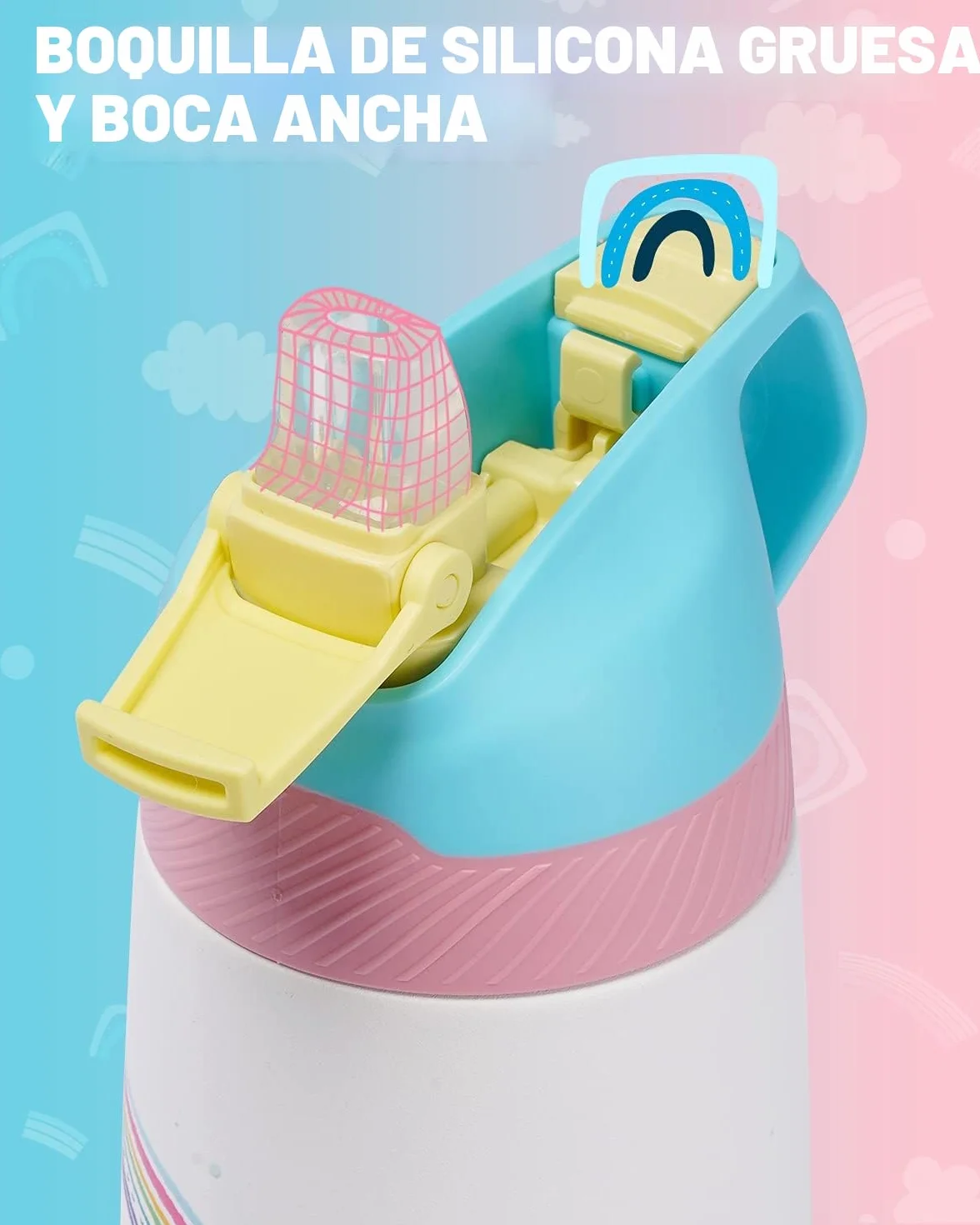 Fjbottle Niños 350ml Botella de Agua Acero Inoxidable con Pajita, Sin Fugas, sin bpa botella termica Reutilizable
