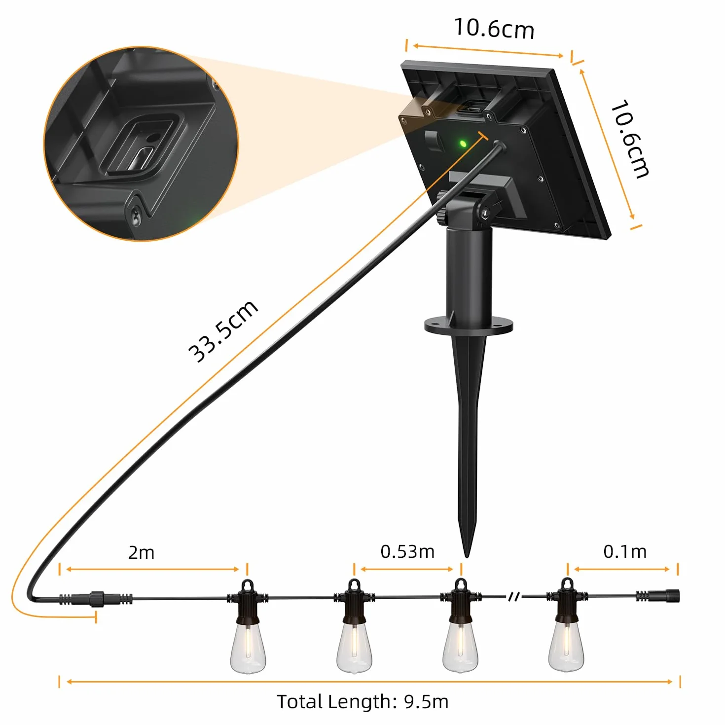 Kawaya Guirnalda Luces Exterior Solar IP65 Impermeable LED Jardín 10M 15+1 Bombillas 5 Modos Blanco Cálido