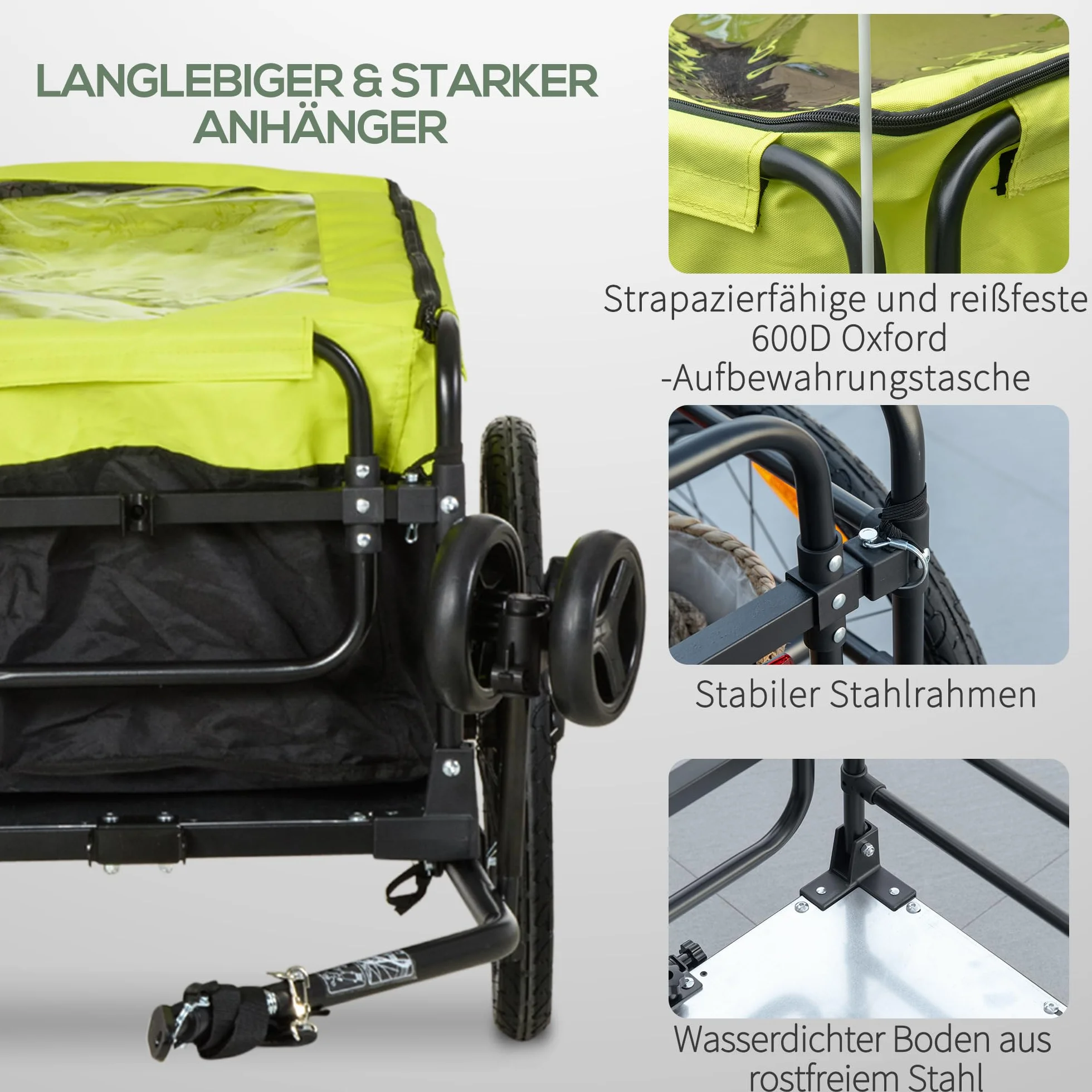 HOMCOM 2 en 1 Remolque de carga para bicicleta con neumáticos de 20 pulgadas, capacidad de carga de 40 kg, acero Oxford, 130 x 64 x 64/103 cm